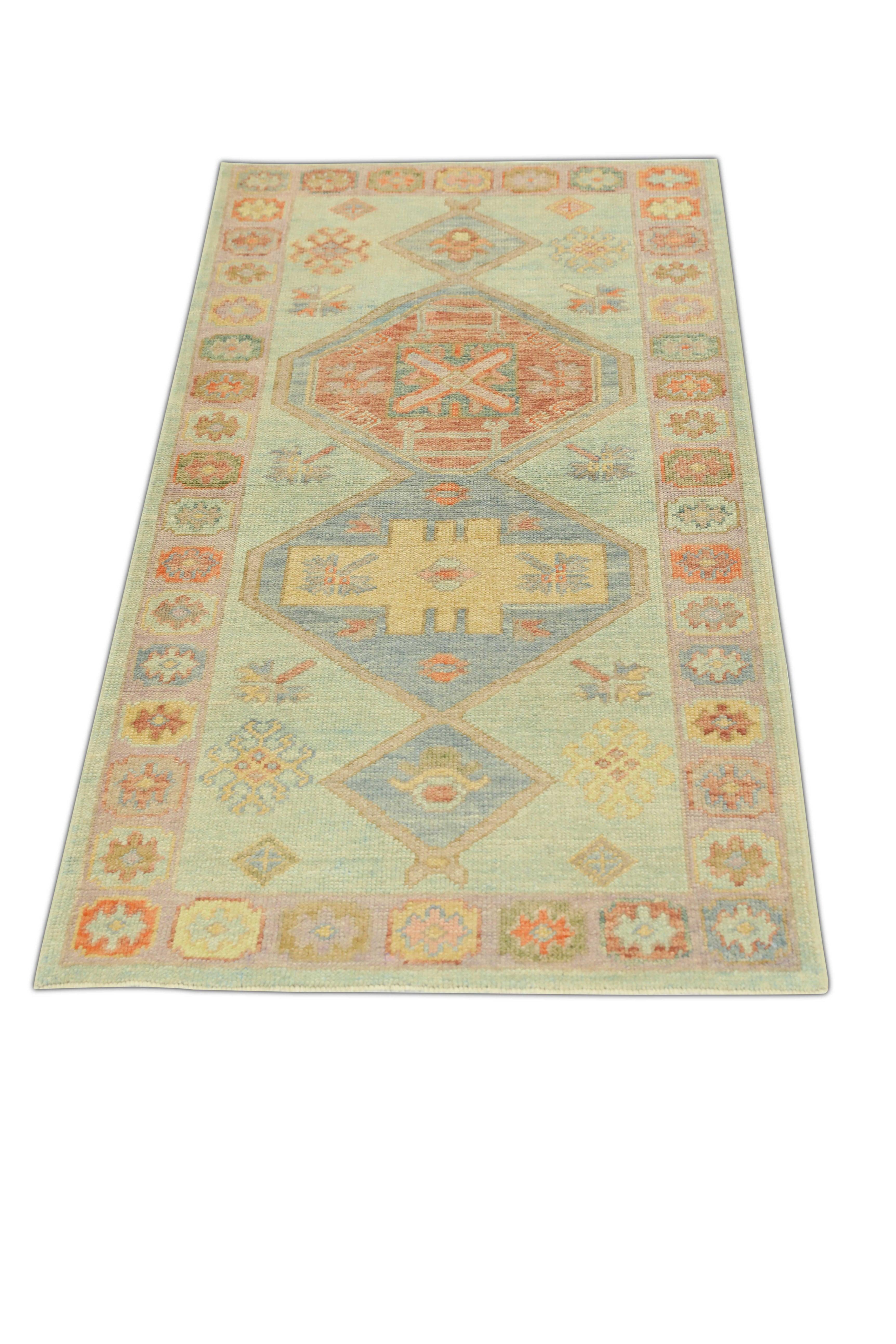 Hand-Knotted Oushak Rug Oriental Hand Knotted Turkish Oushak 3'1