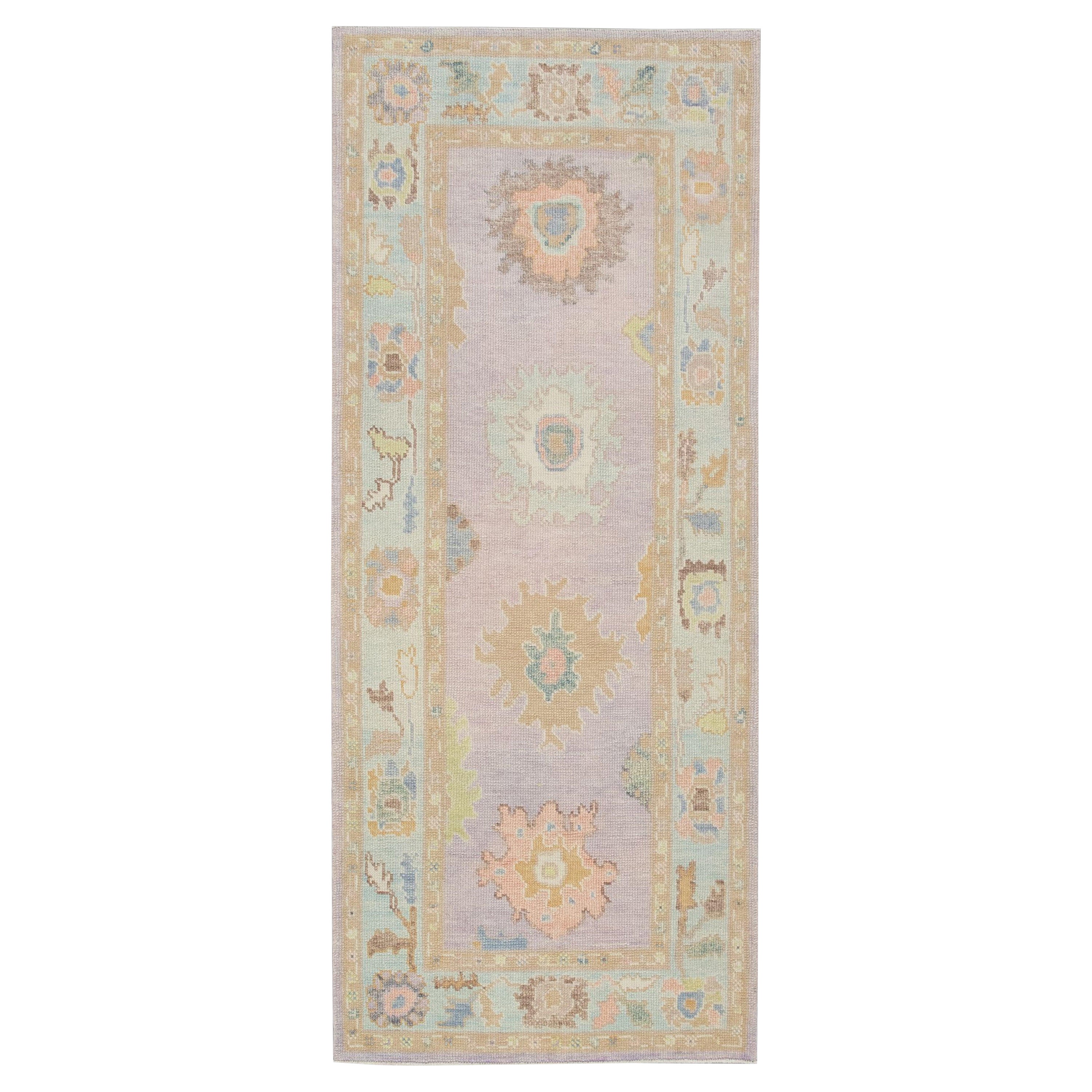 Tapis oriental noué à la main turc Oushak 3'1" x 7'1" n°4391