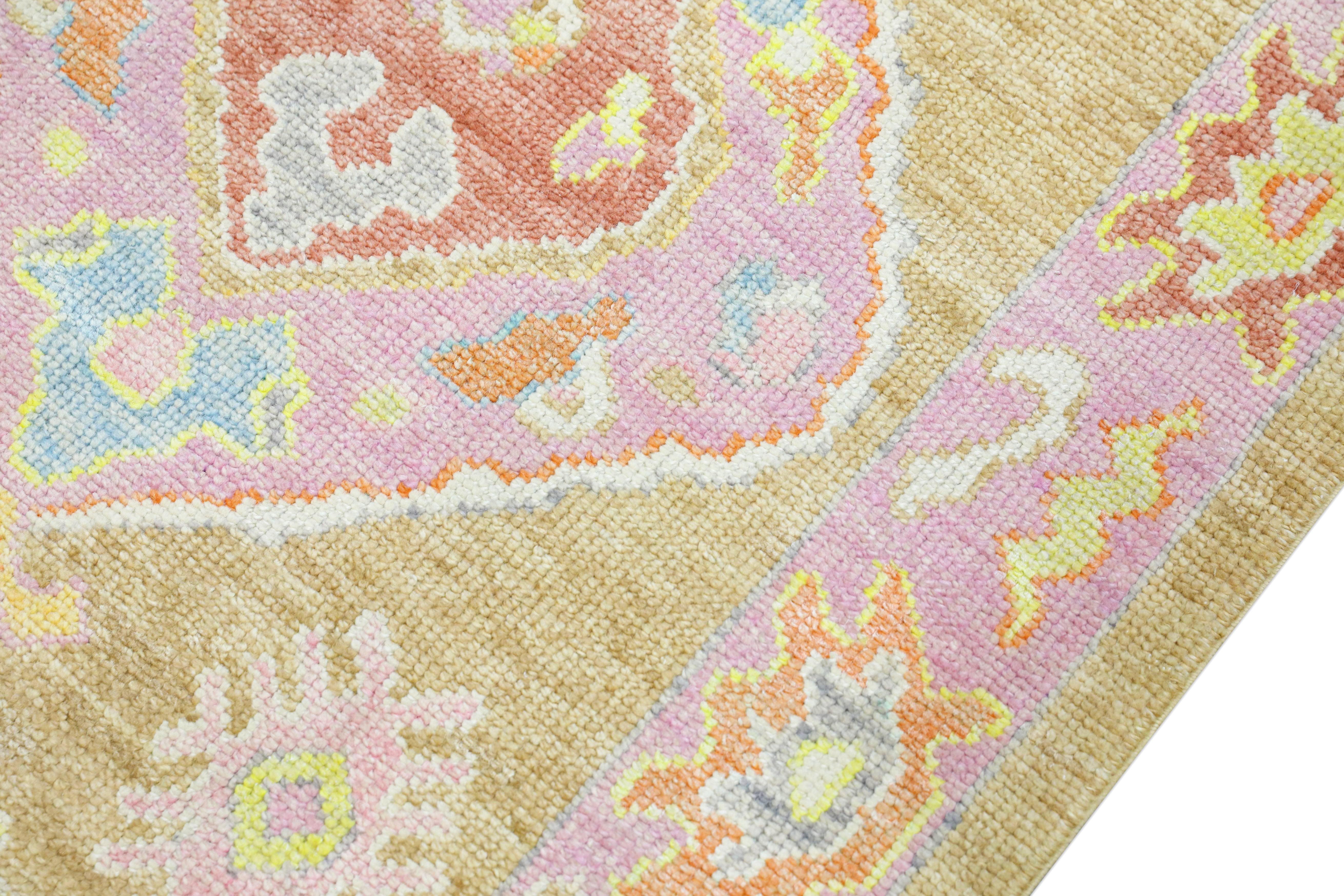 Hand-Knotted Oushak Rug Oriental Hand Knotted Turkish Oushak 3'1