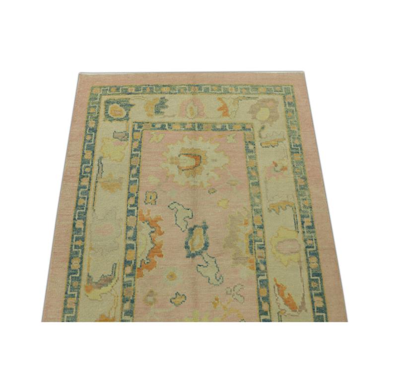 Hand-Knotted Oushak Rug Oriental Hand Knotted Turkish Oushak 3'10