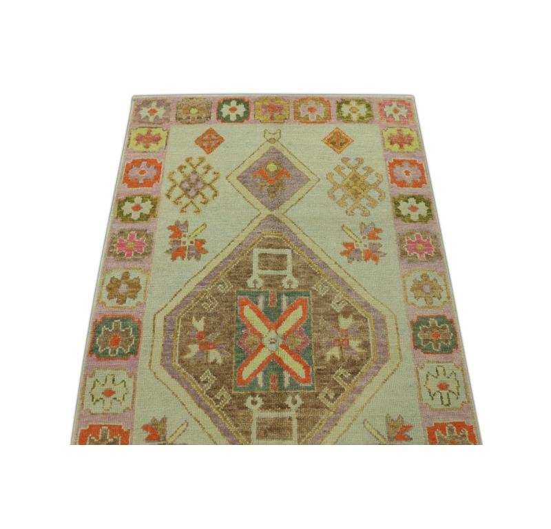 Hand-Knotted Oushak Rug Oriental Hand Knotted Turkish Oushak 3'10