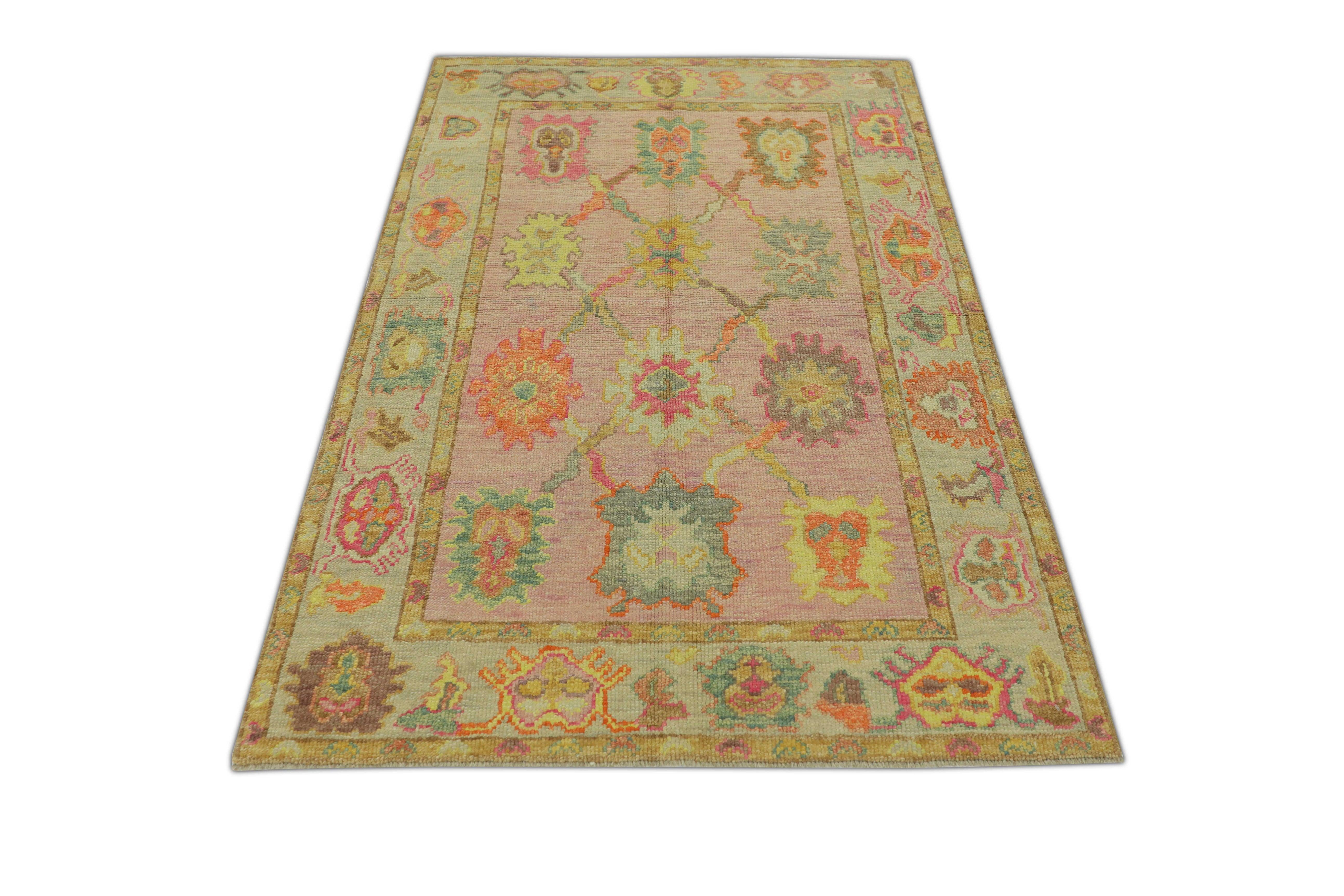 Hand-Knotted Oushak Rug Oriental Hand Knotted Turkish Oushak 3'11
