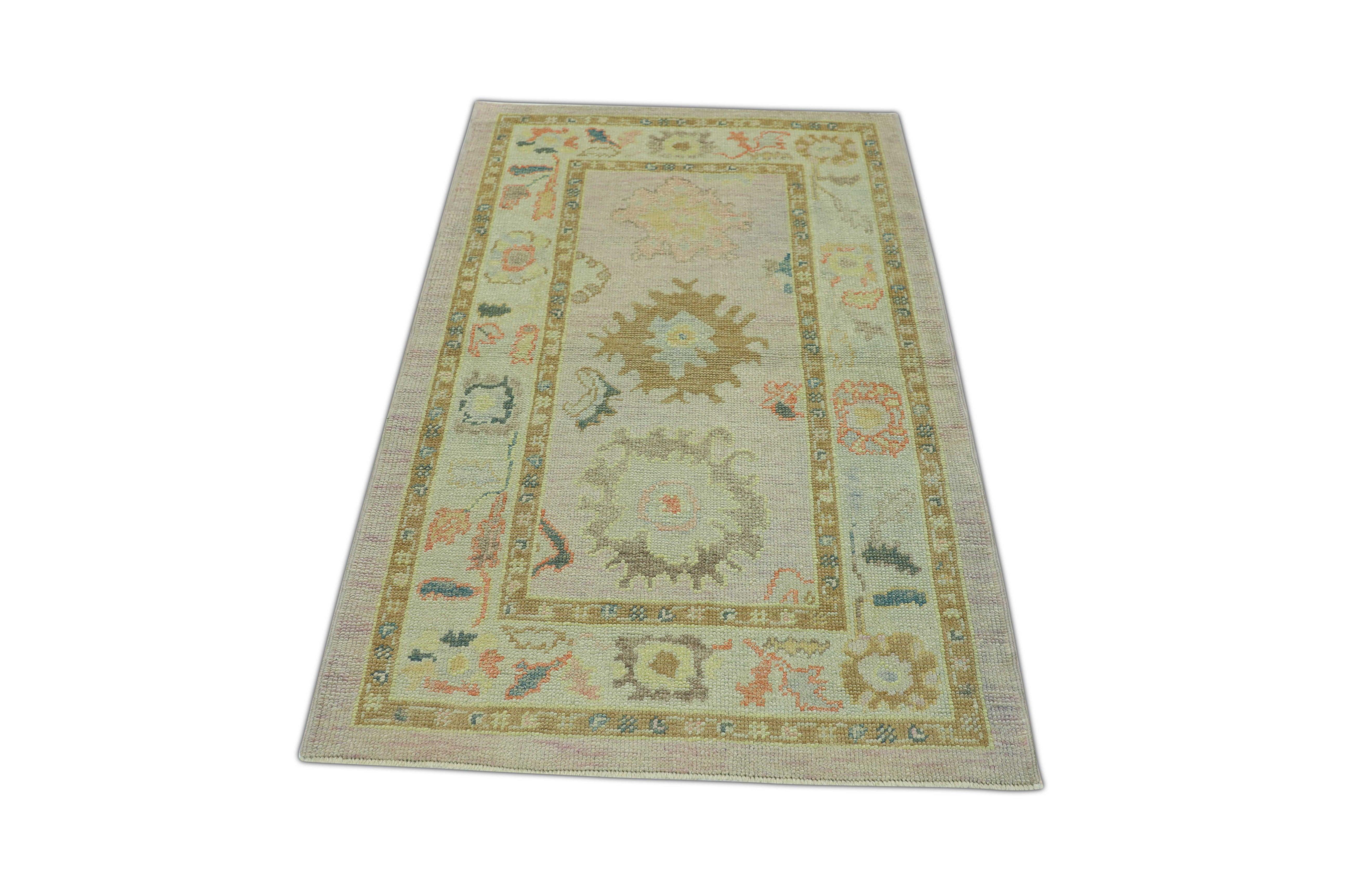Hand-Knotted Oushak Rug Oriental Hand Knotted Turkish Oushak 3'4