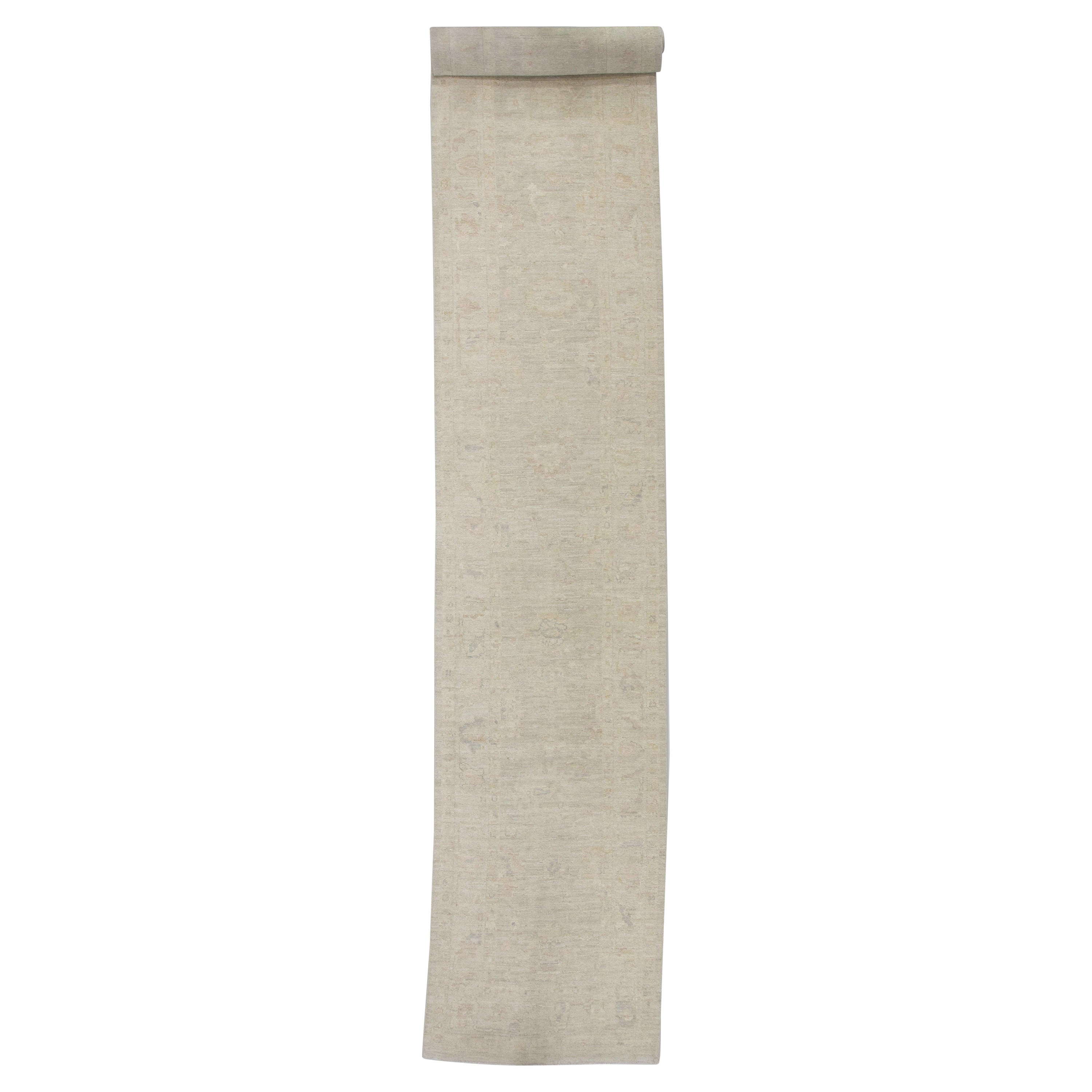 Tapis oriental noué à la main turc Oushak 3'9" x 27'3" n°1999 en vente