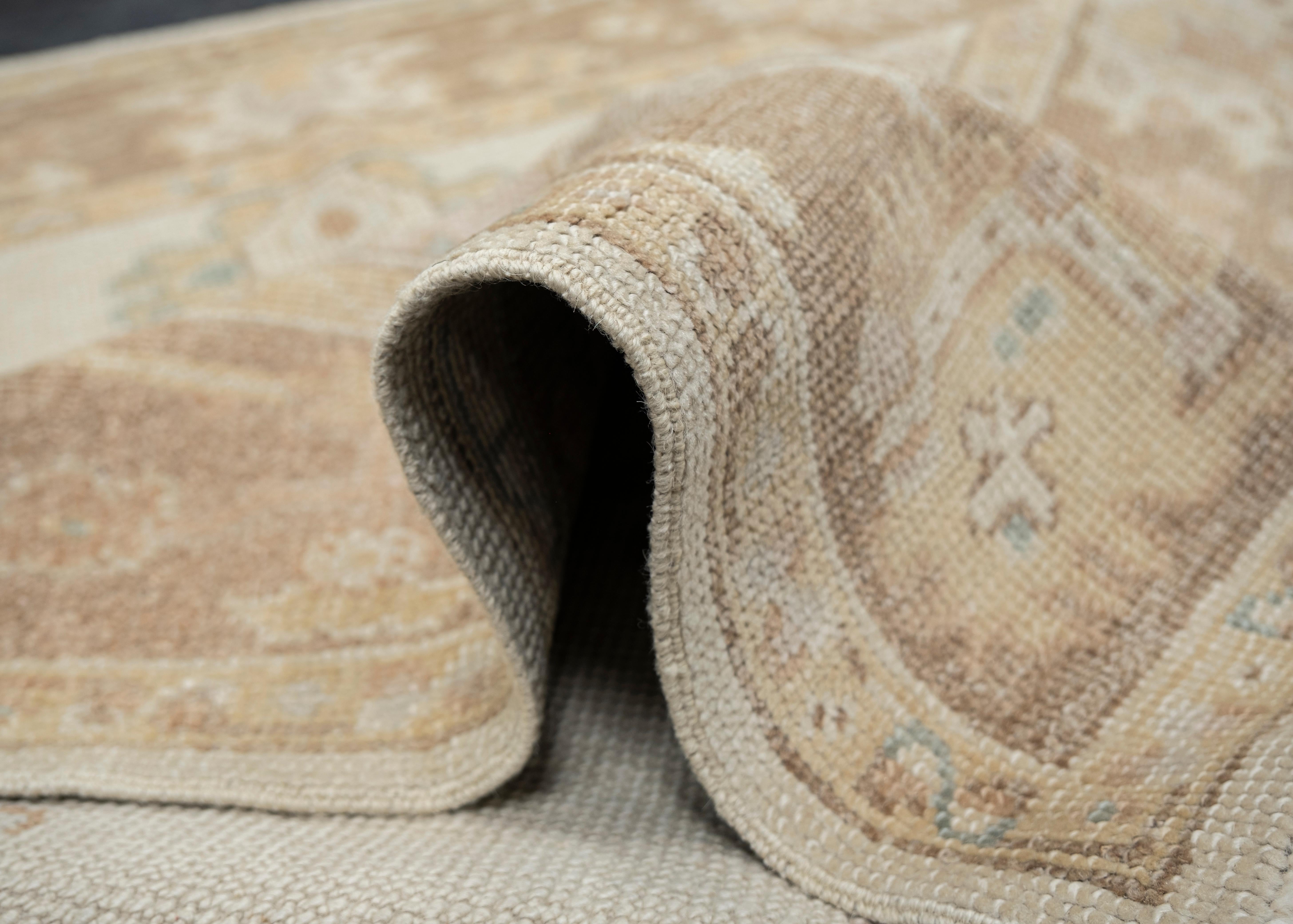 Turc Tapis oriental noué à la main turc Oushak 3'9