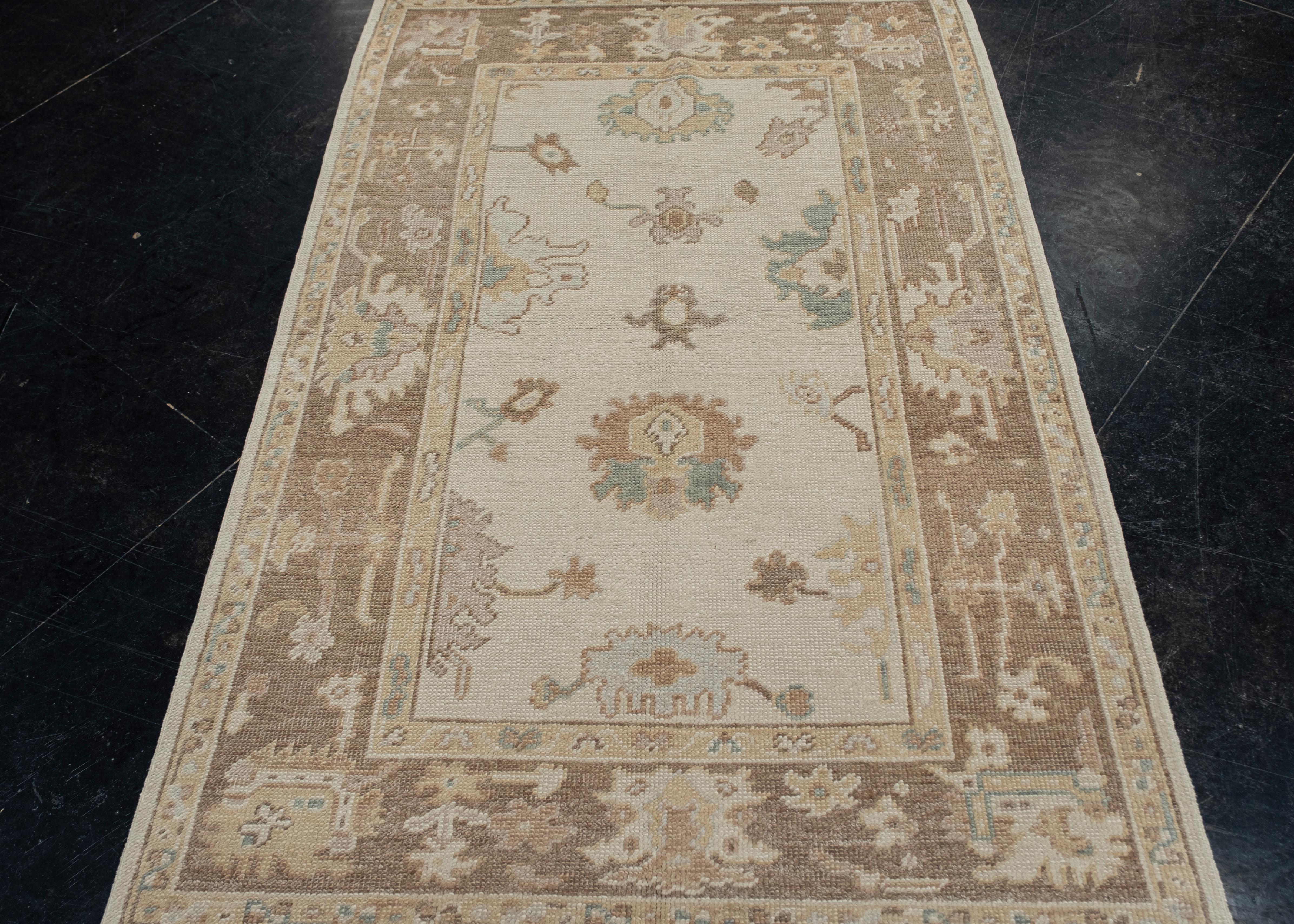 Tapis oriental noué à la main turc Oushak 3'9