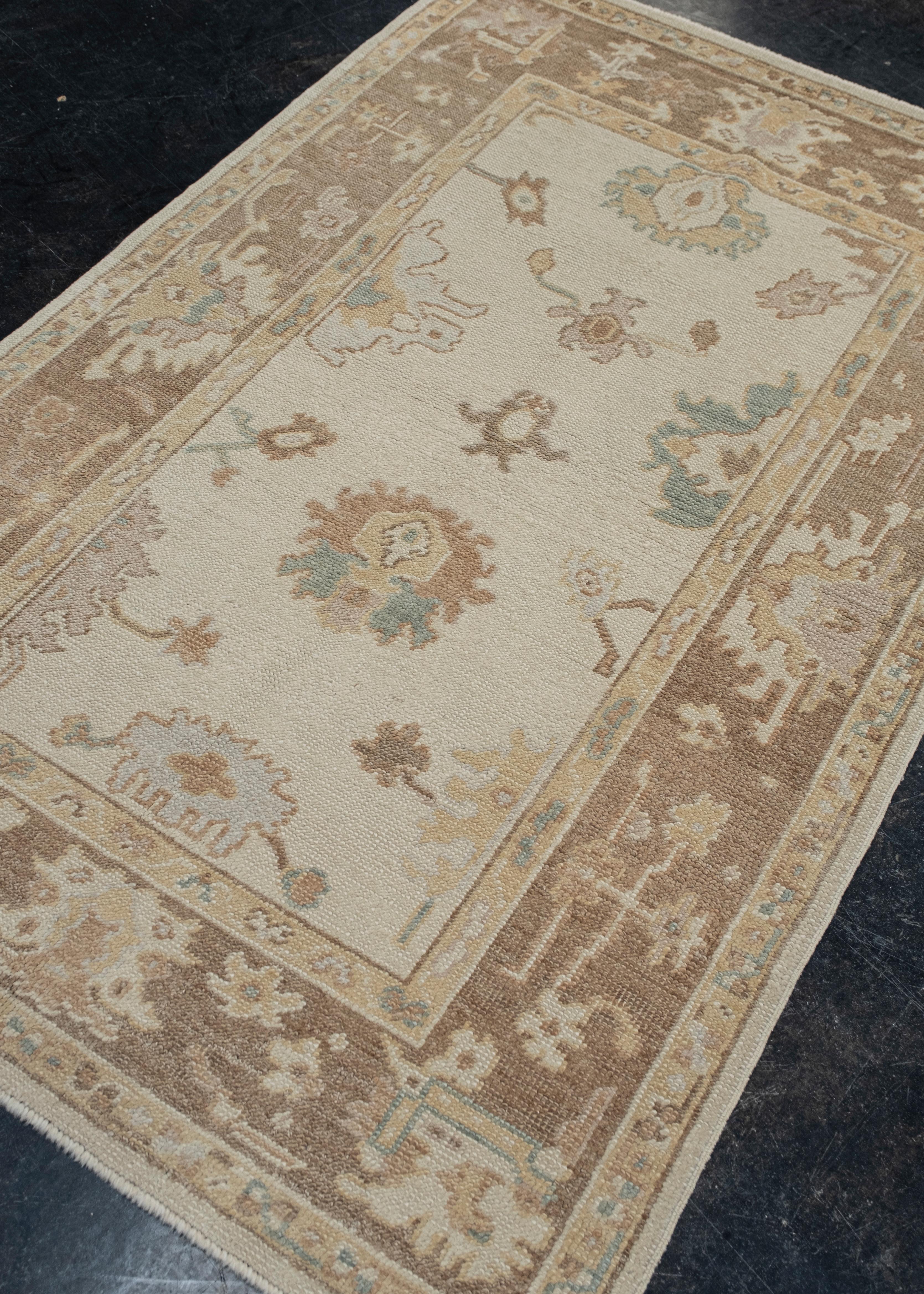 Tapis oriental noué à la main turc Oushak 3'9