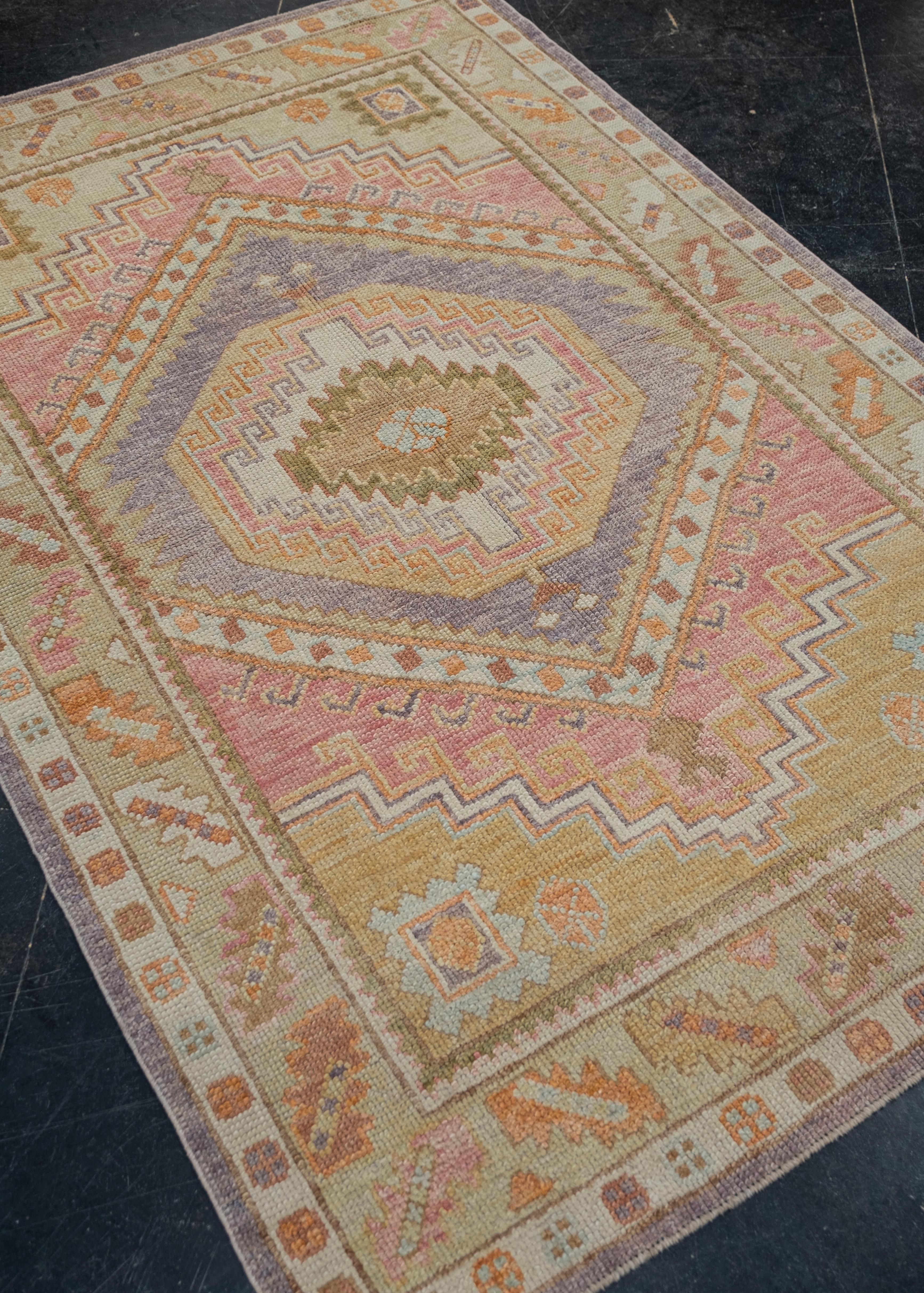 Oushak Rug Oriental Hand Knotted Turkish Oushak 4' x 5'11