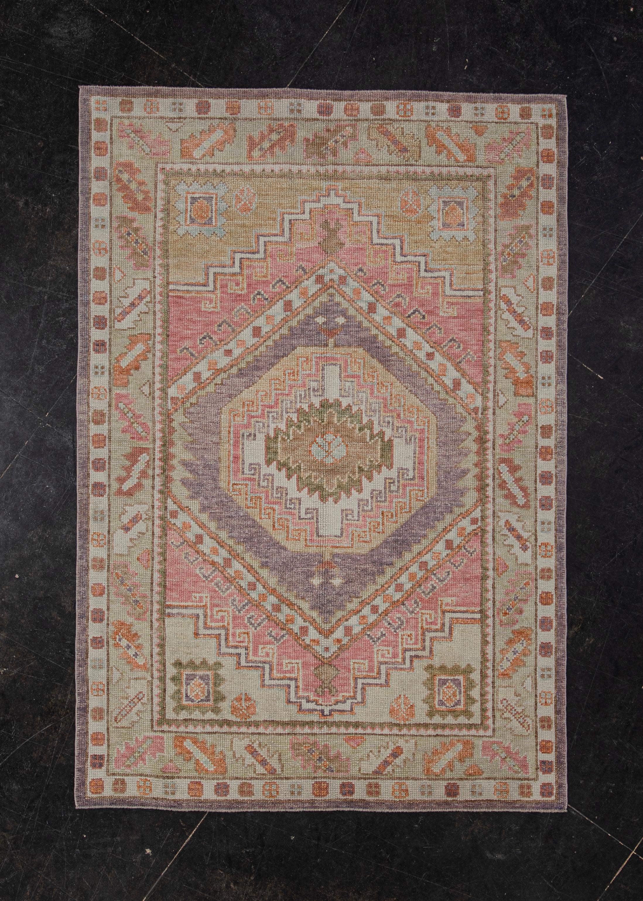 Oushak Rug Oriental Hand Knotted Turkish Oushak 4' x 5'11