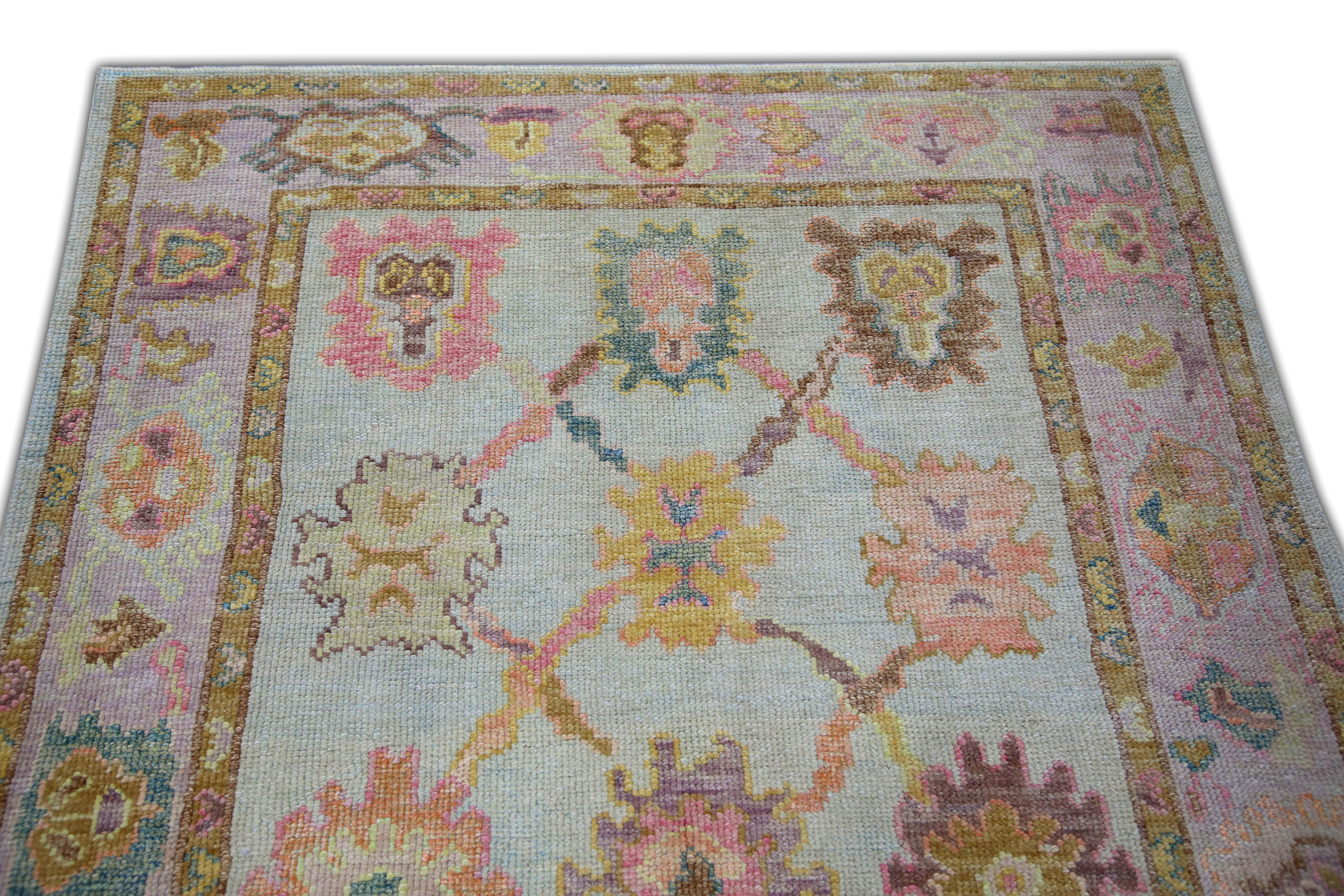 Noué à la main Tapis oriental noué à la main turc Oushak 4' x 5'4
