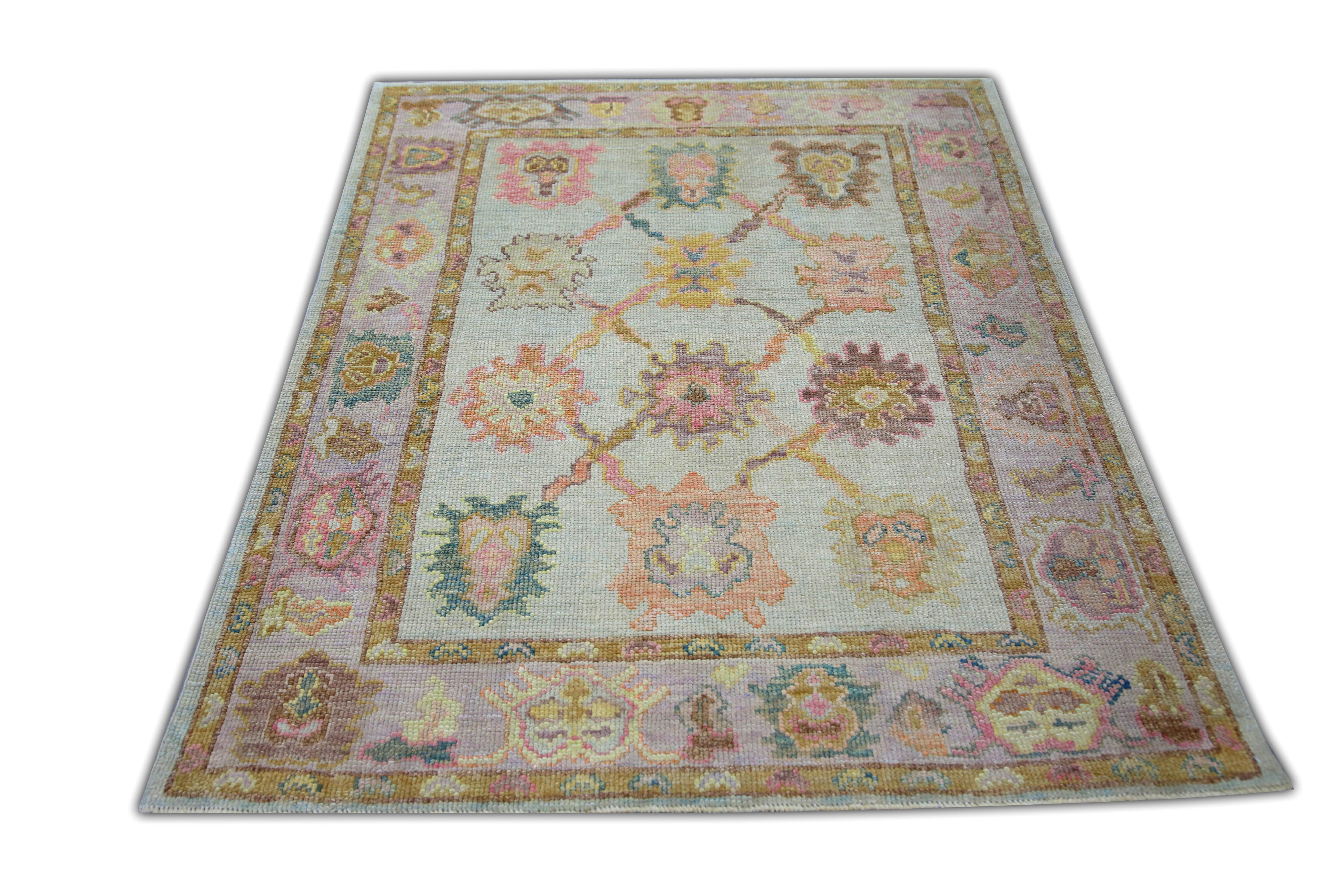 Tapis oriental noué à la main turc Oushak 4' x 5'4