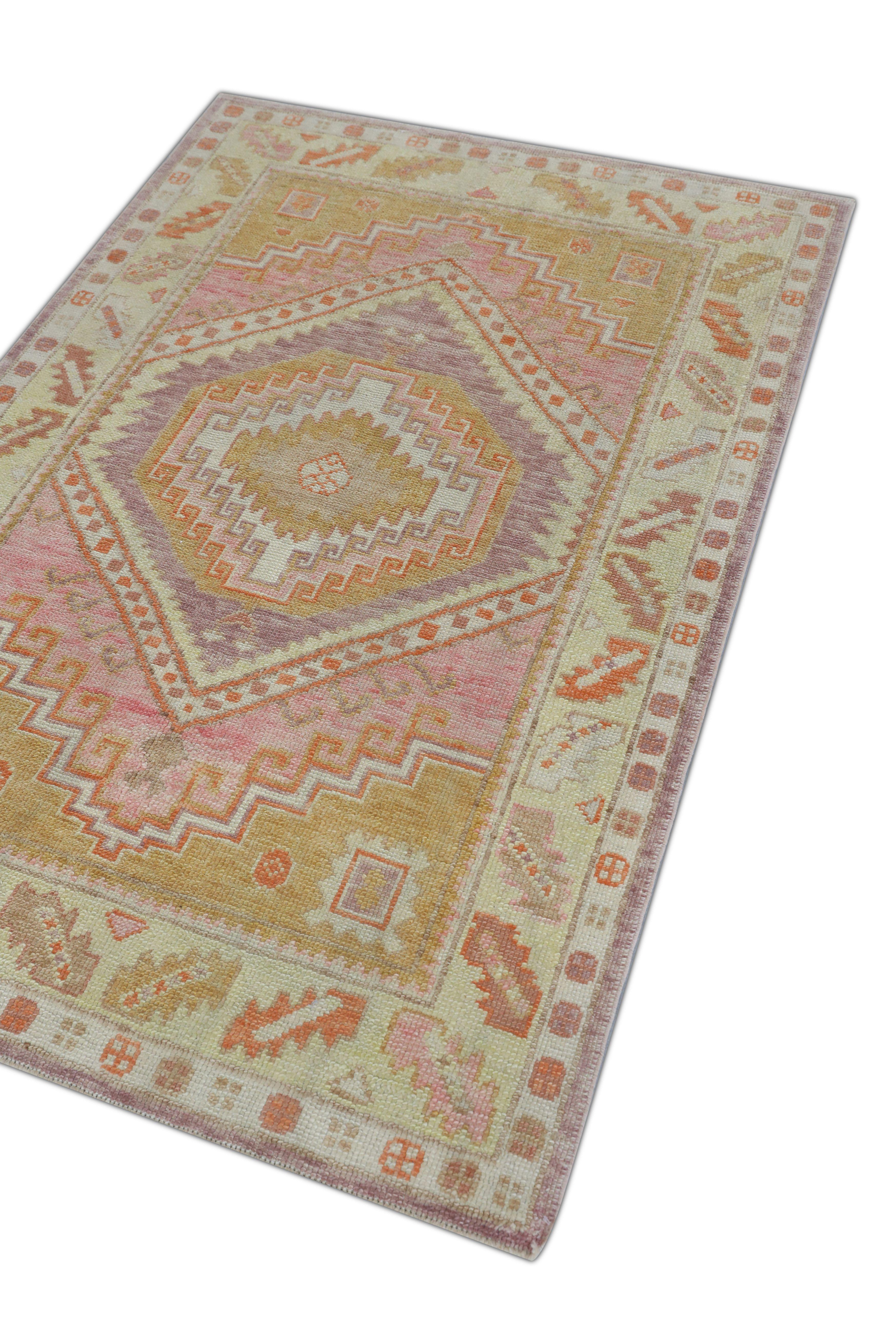Tapis oriental noué à la main turc Oushak 4'1