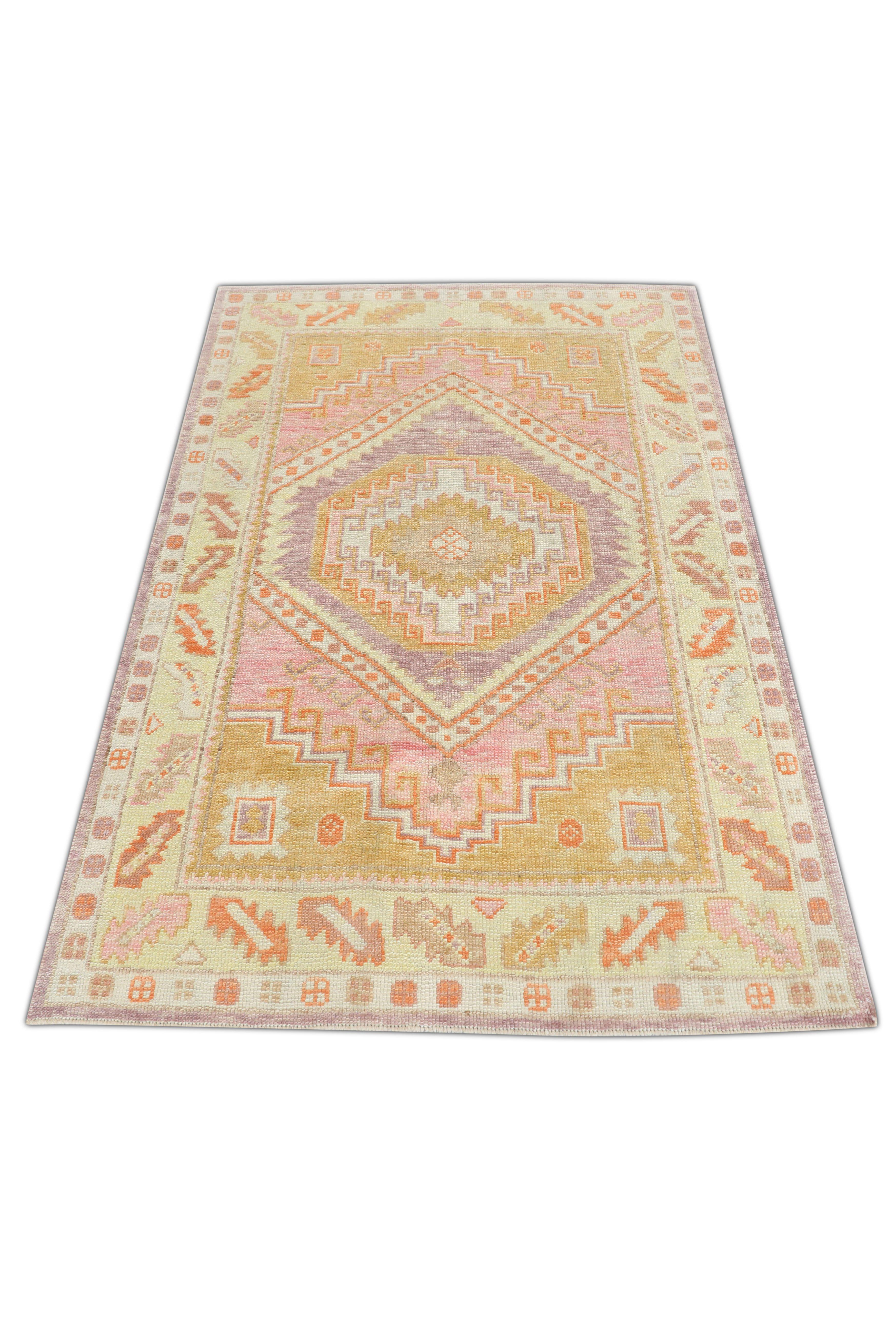 XXIe siècle et contemporain Tapis oriental noué à la main turc Oushak 4'1