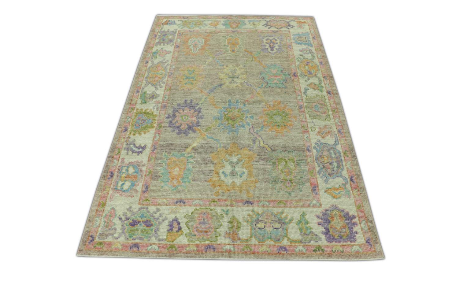 Tapis oriental noué à la main turc Oushak 4'1