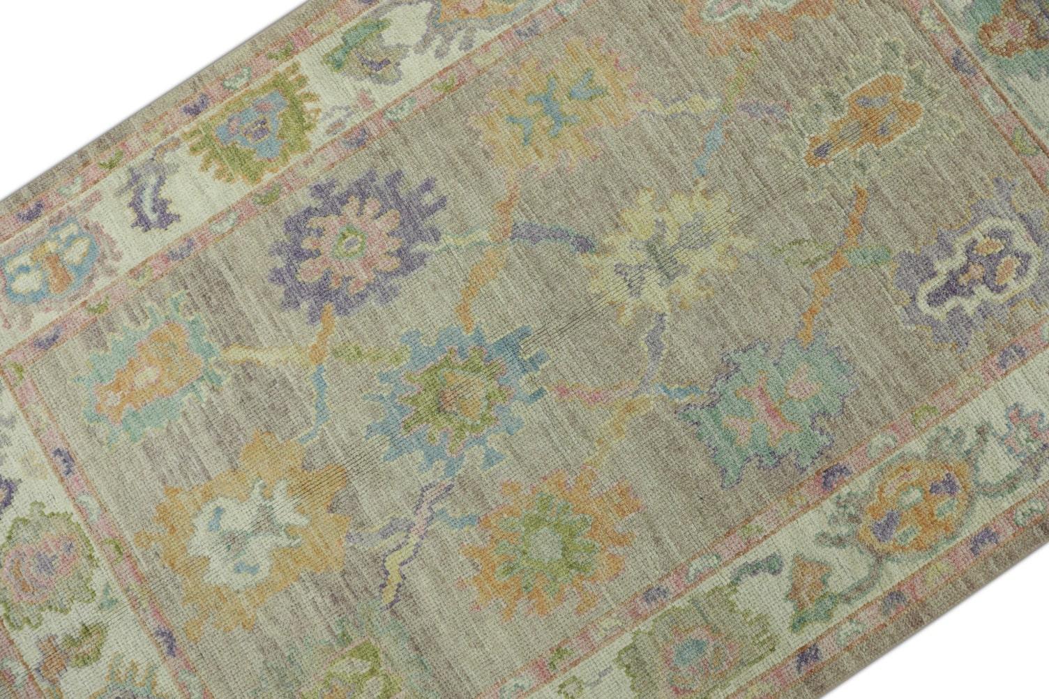 Noué à la main Tapis oriental noué à la main turc Oushak 4'1