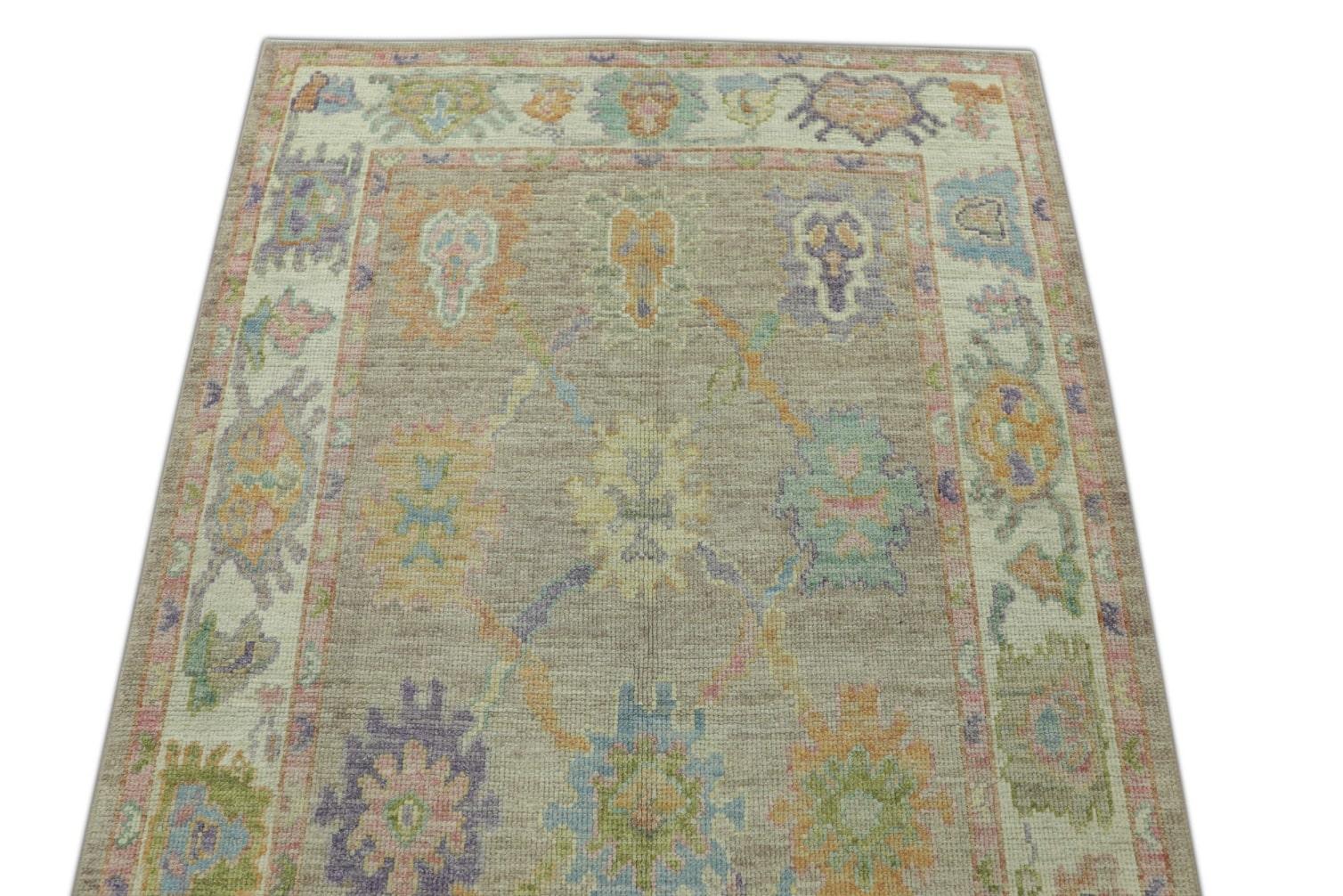 Tapis oriental noué à la main turc Oushak 4'1