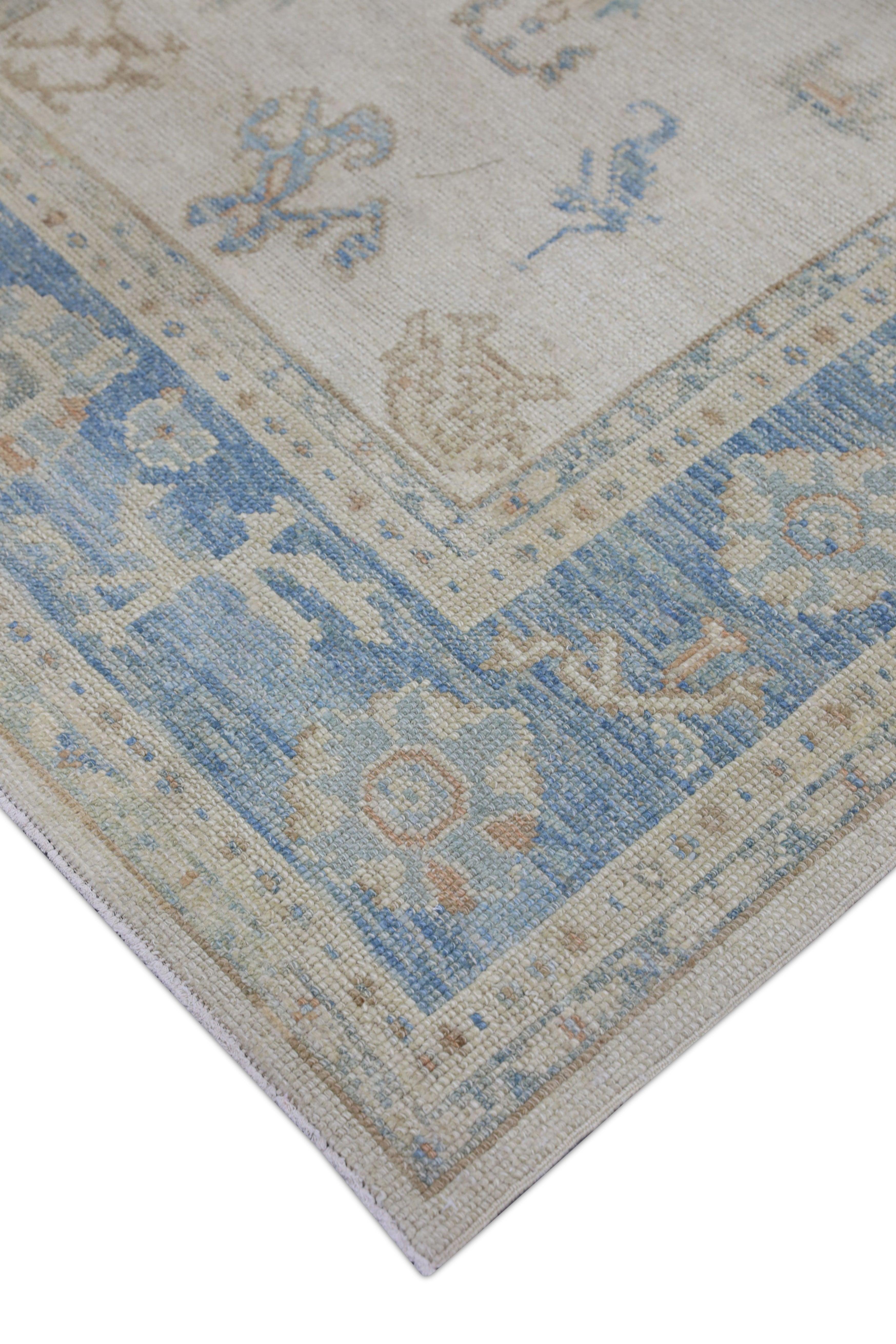 Hand-Knotted Oushak Rug Oriental Hand Knotted Turkish Oushak 4'10