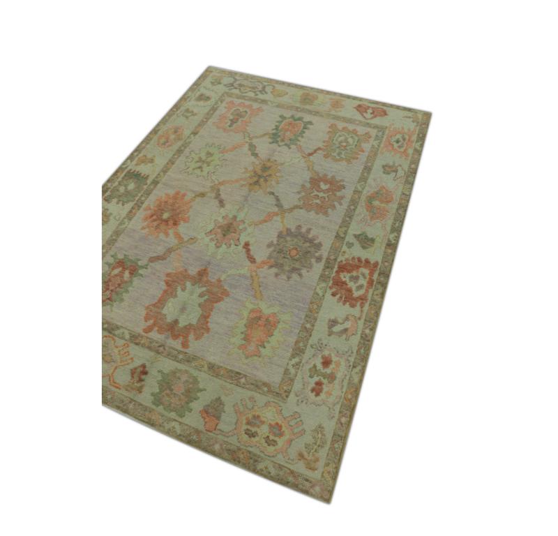 Hand-Knotted Oushak Rug Oriental Hand Knotted Turkish Oushak 4'10