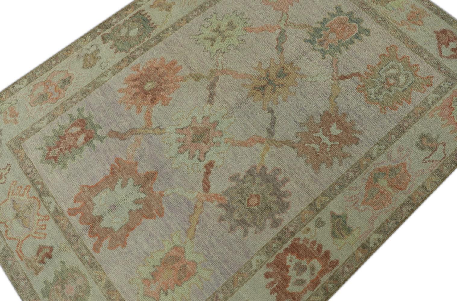 Contemporary Oushak Rug Oriental Hand Knotted Turkish Oushak 4'10
