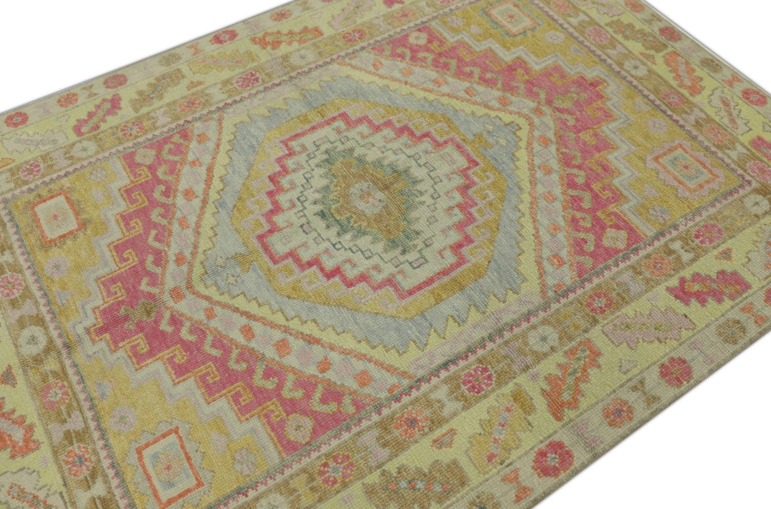 Oushak Rug Oriental Hand Knotted Turkish Oushak 4'11