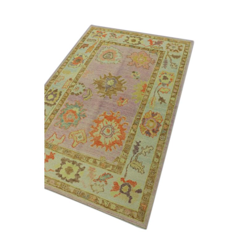 Hand-Knotted Oushak Rug Oriental Hand Knotted Turkish Oushak 4'2