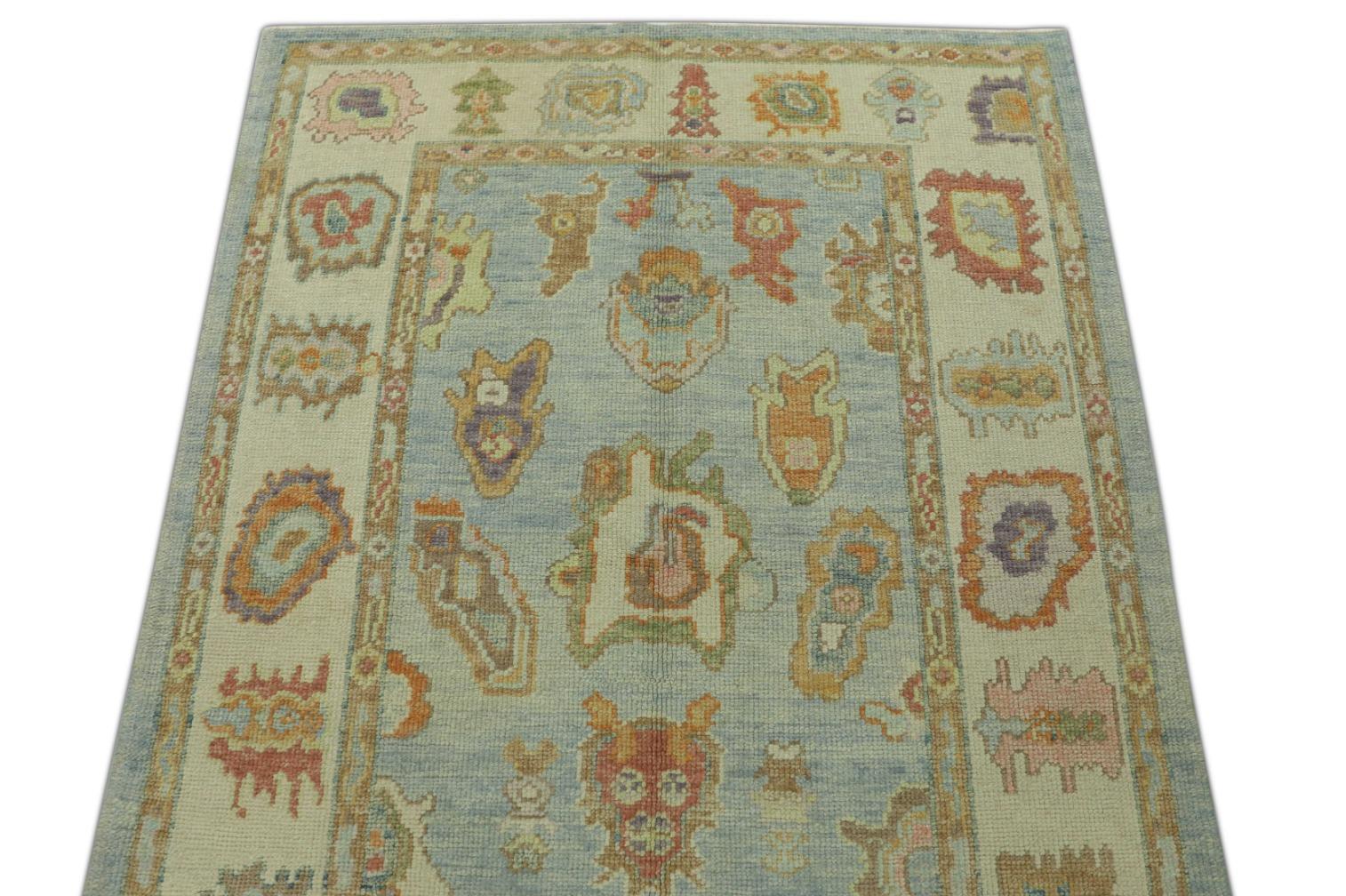 Hand-Knotted Oushak Rug Oriental Hand Knotted Turkish Oushak 4'3