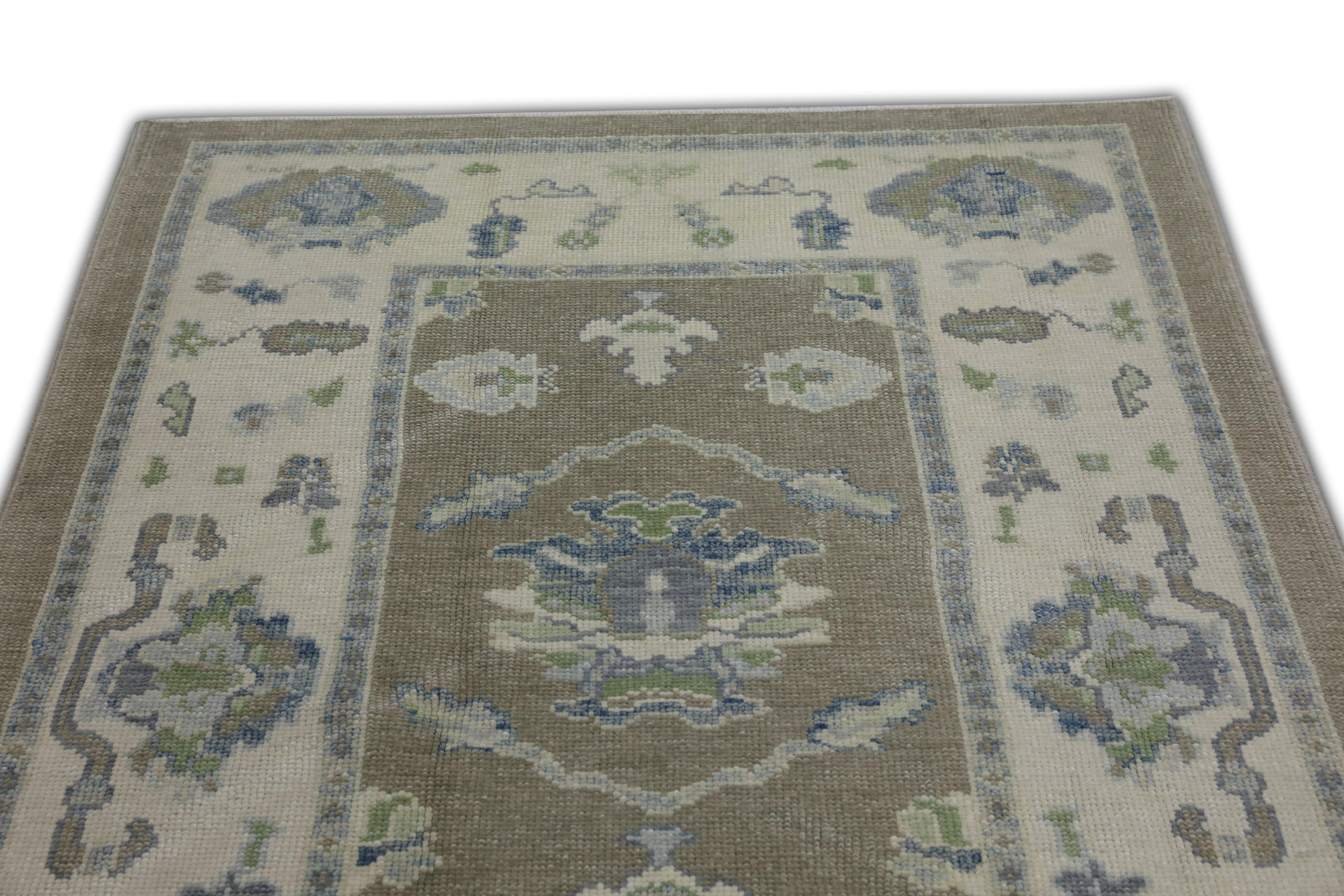 Contemporary Oushak Rug Oriental Hand Knotted Turkish Oushak 4'3