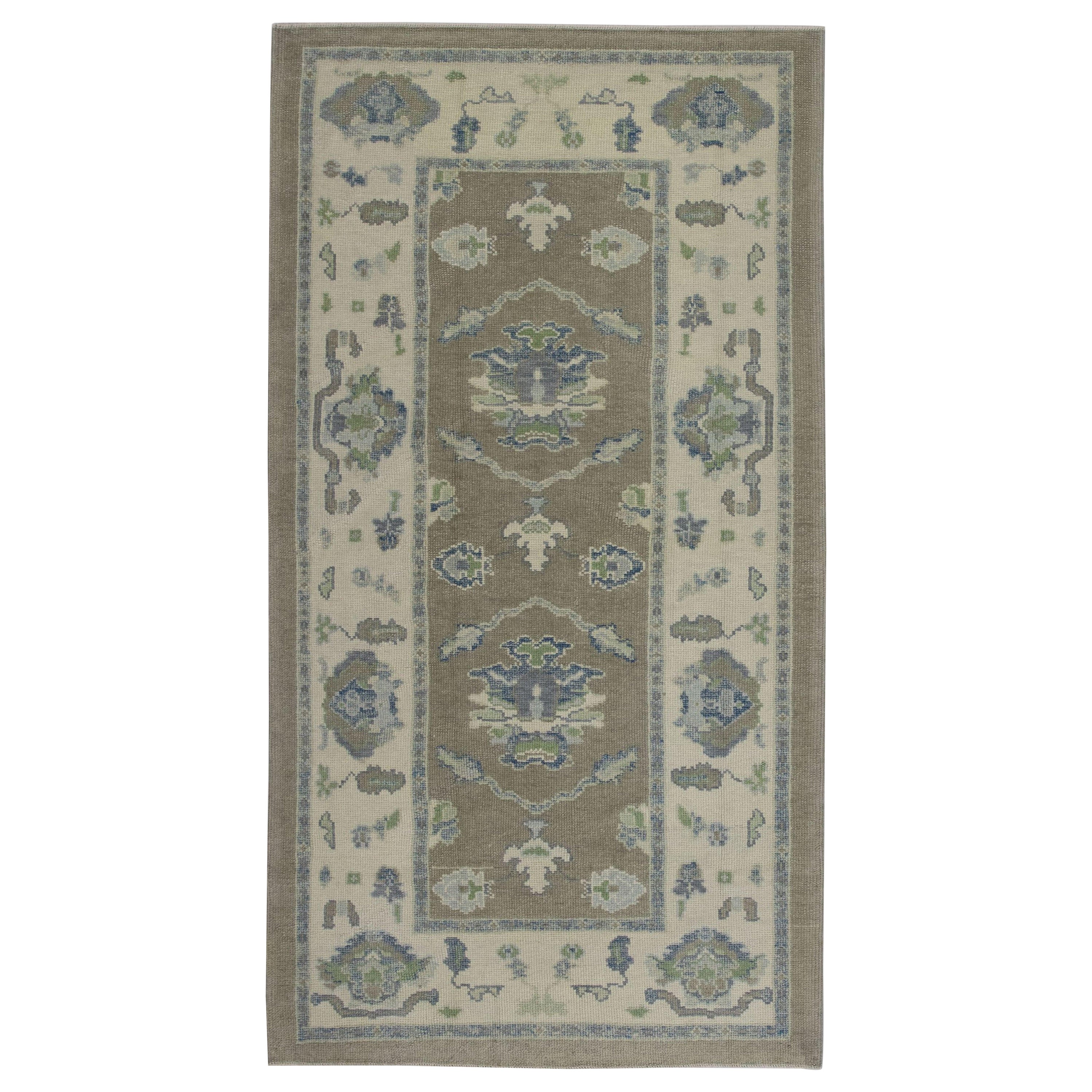 Tapis oriental noué à la main turc Oushak 4'3" x 7'8" n° 11446