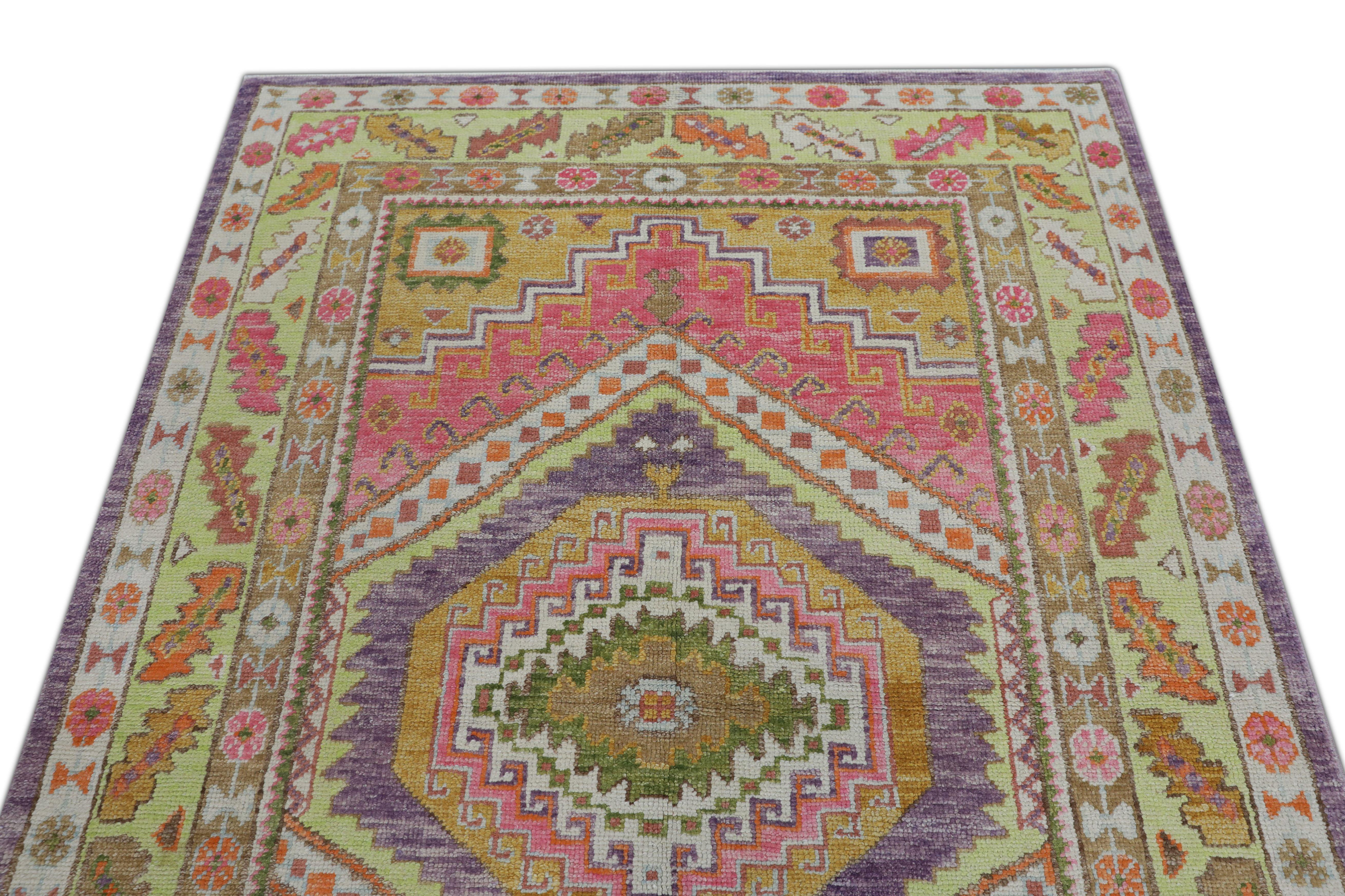 Turc Tapis oriental noué à la main turc Oushak 5' x 7' n°45 en vente