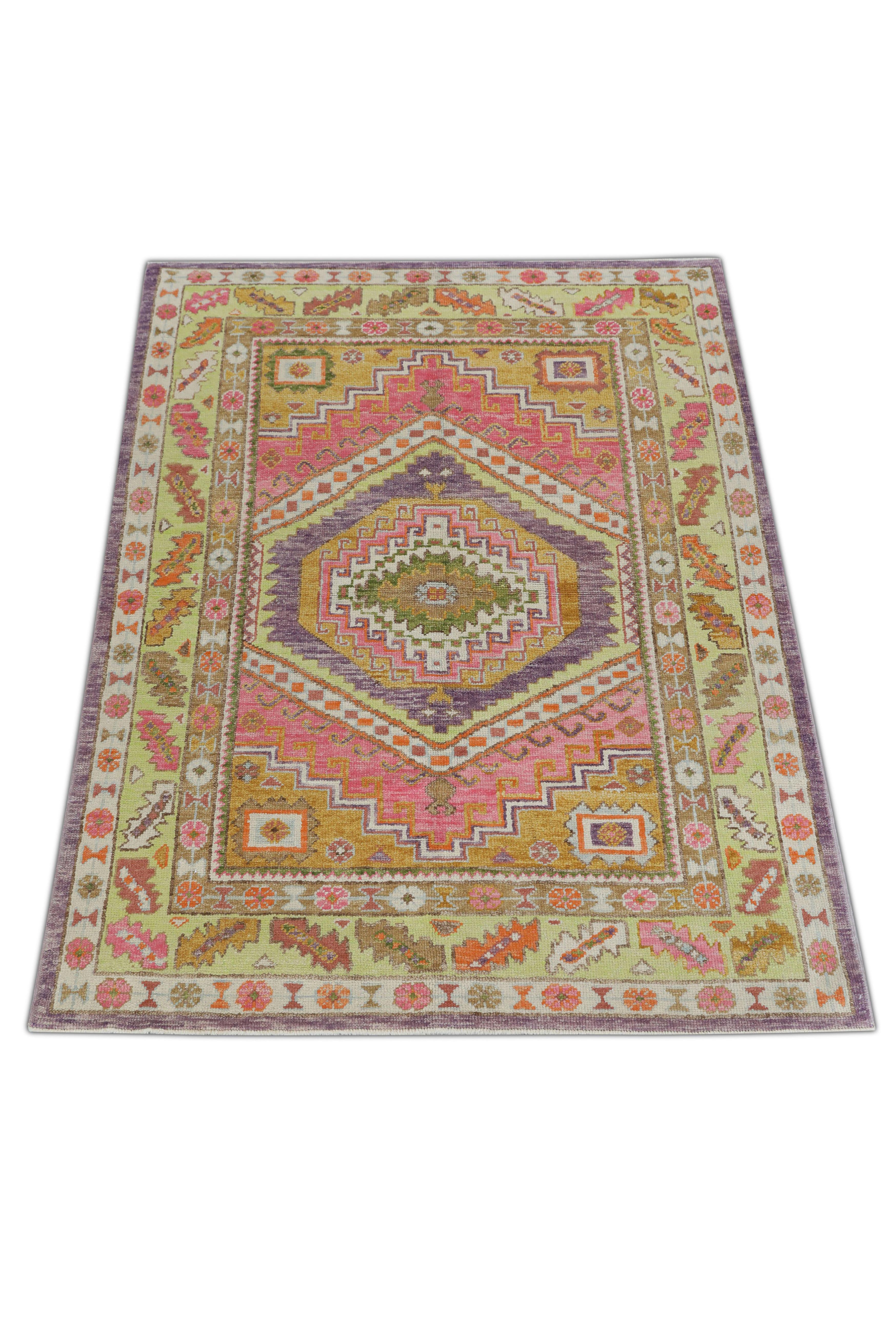XXIe siècle et contemporain Tapis oriental noué à la main turc Oushak 5' x 7' n°45 en vente