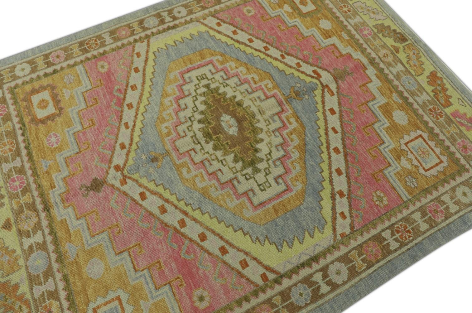 Contemporary Oushak Rug Oriental Hand Knotted Turkish Oushak 5'1