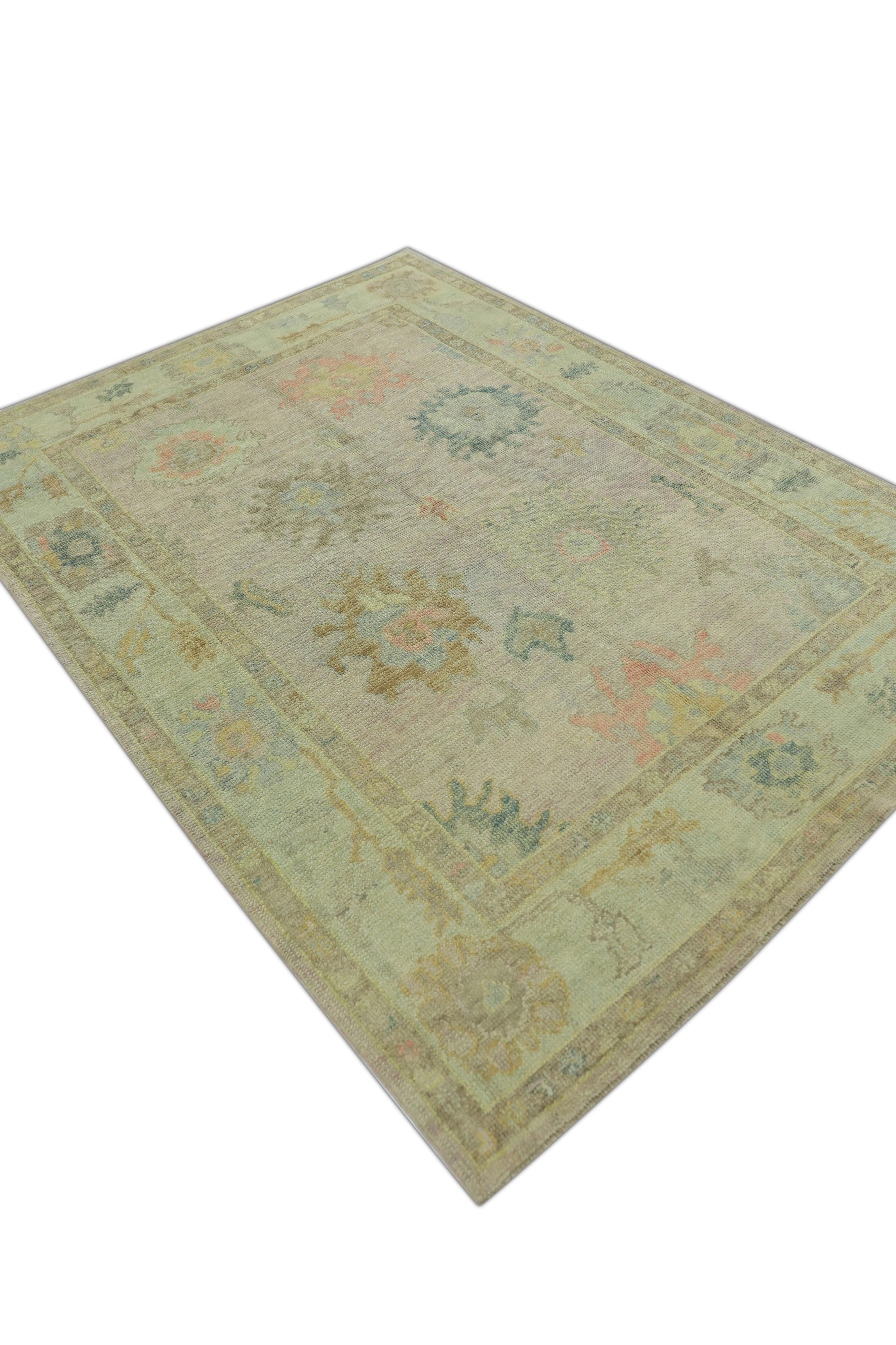 Noué à la main Tapis oriental noué à la main turc Oushak 5'1