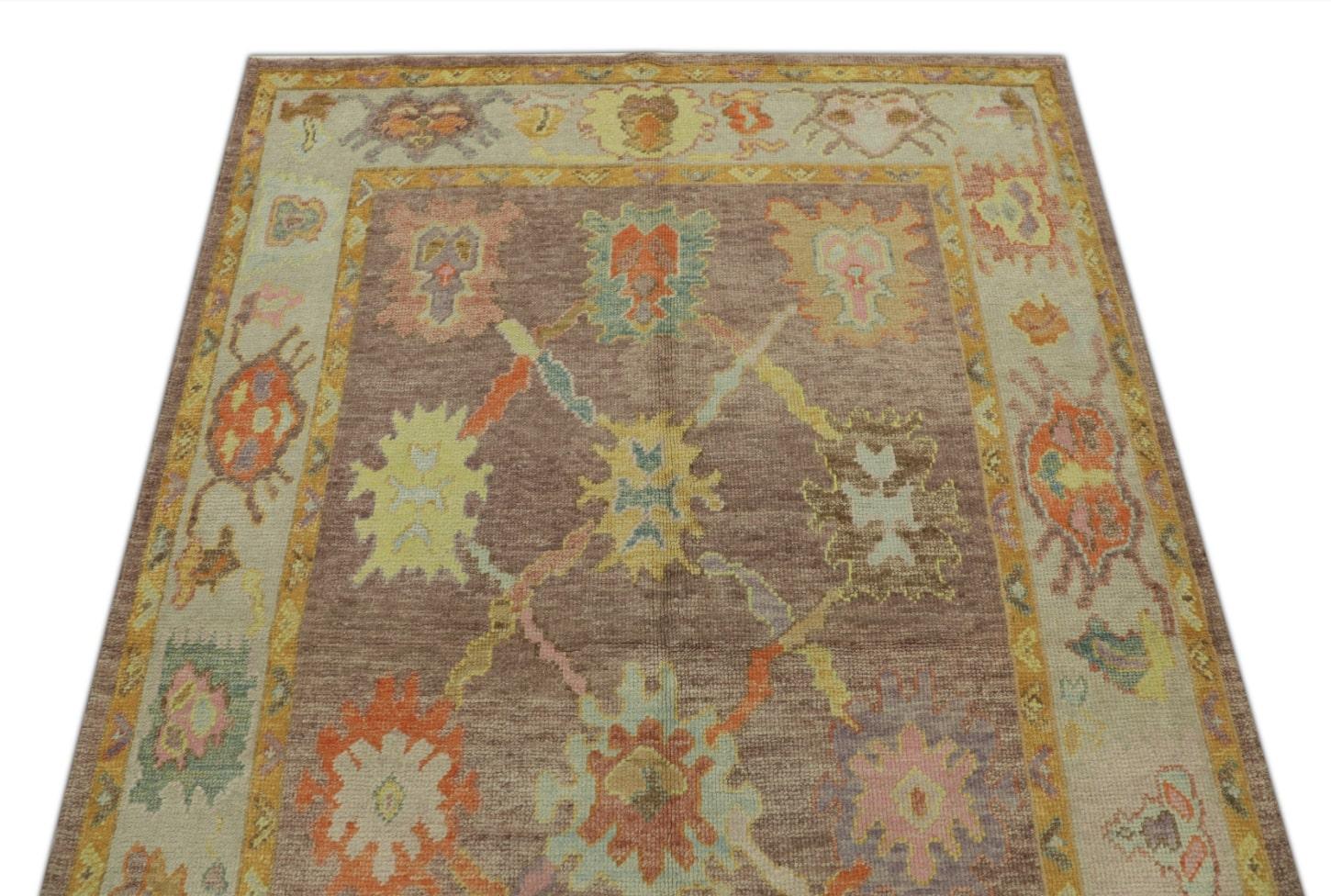 Noué à la main Tapis oriental noué à la main turc Oushak 5'2