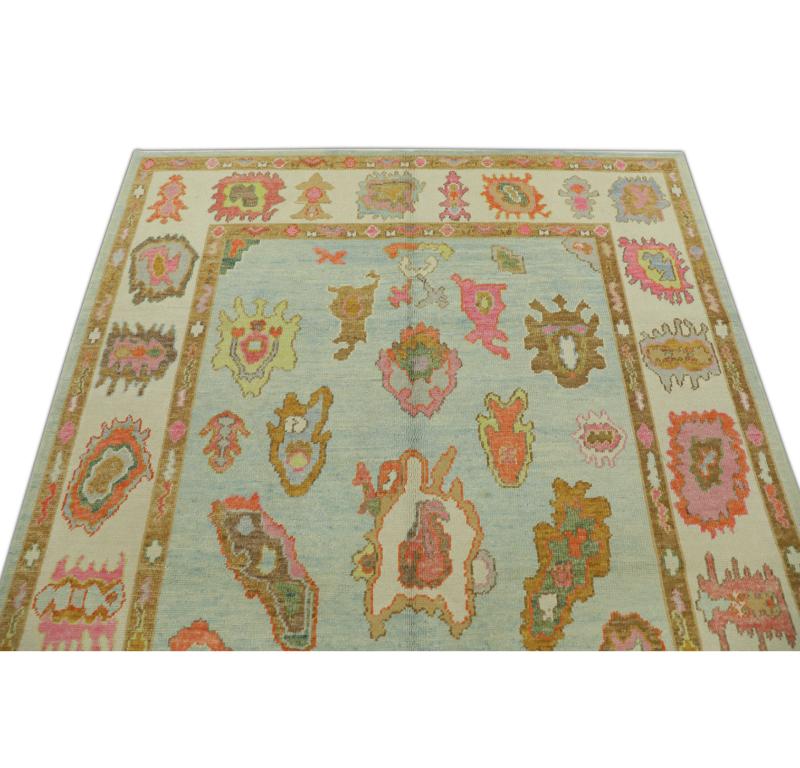 Hand-Knotted Oushak Rug Oriental Hand Knotted Turkish Oushak 6'1