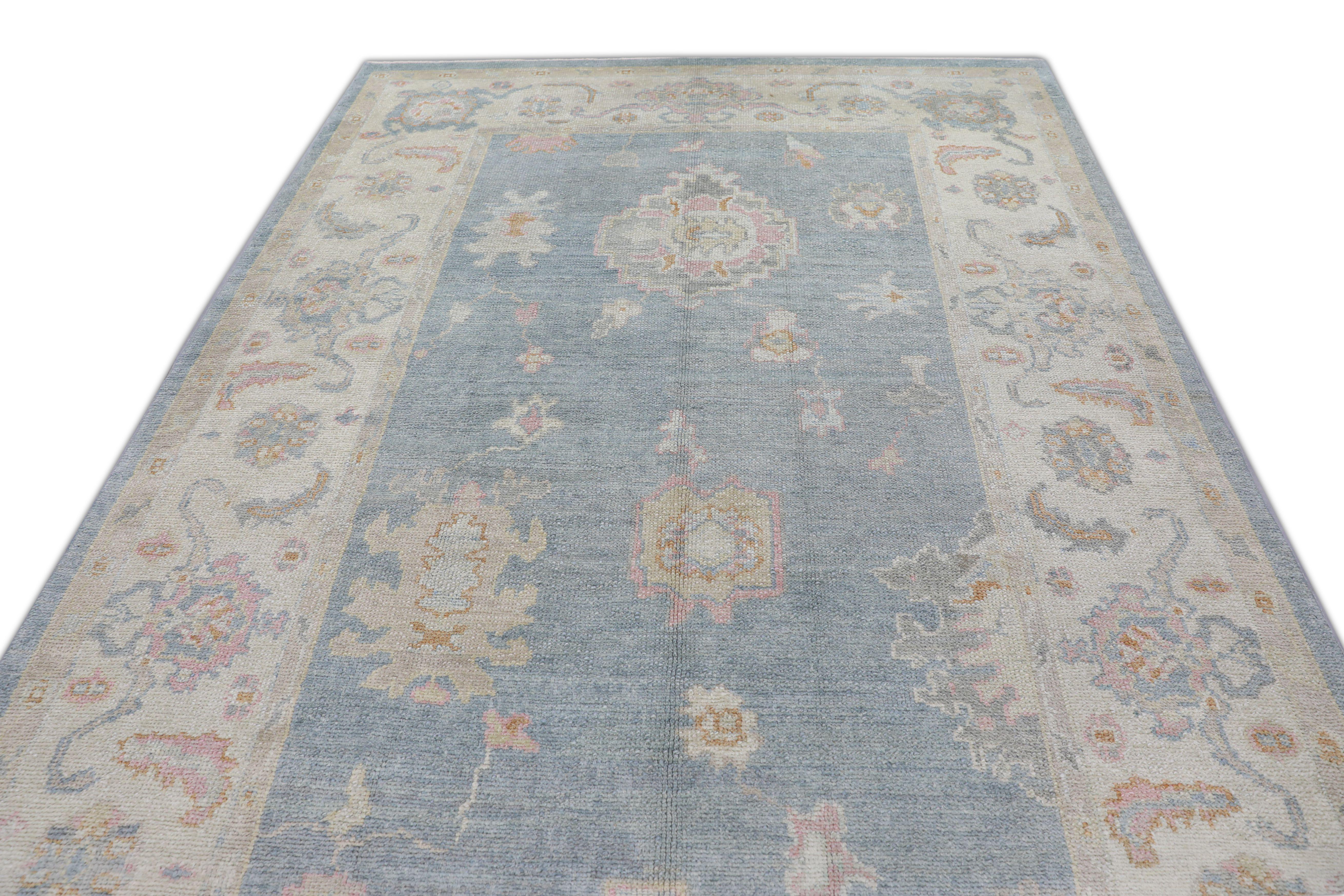 Contemporary Oushak Rug Oriental Hand Knotted Turkish Oushak 6'2
