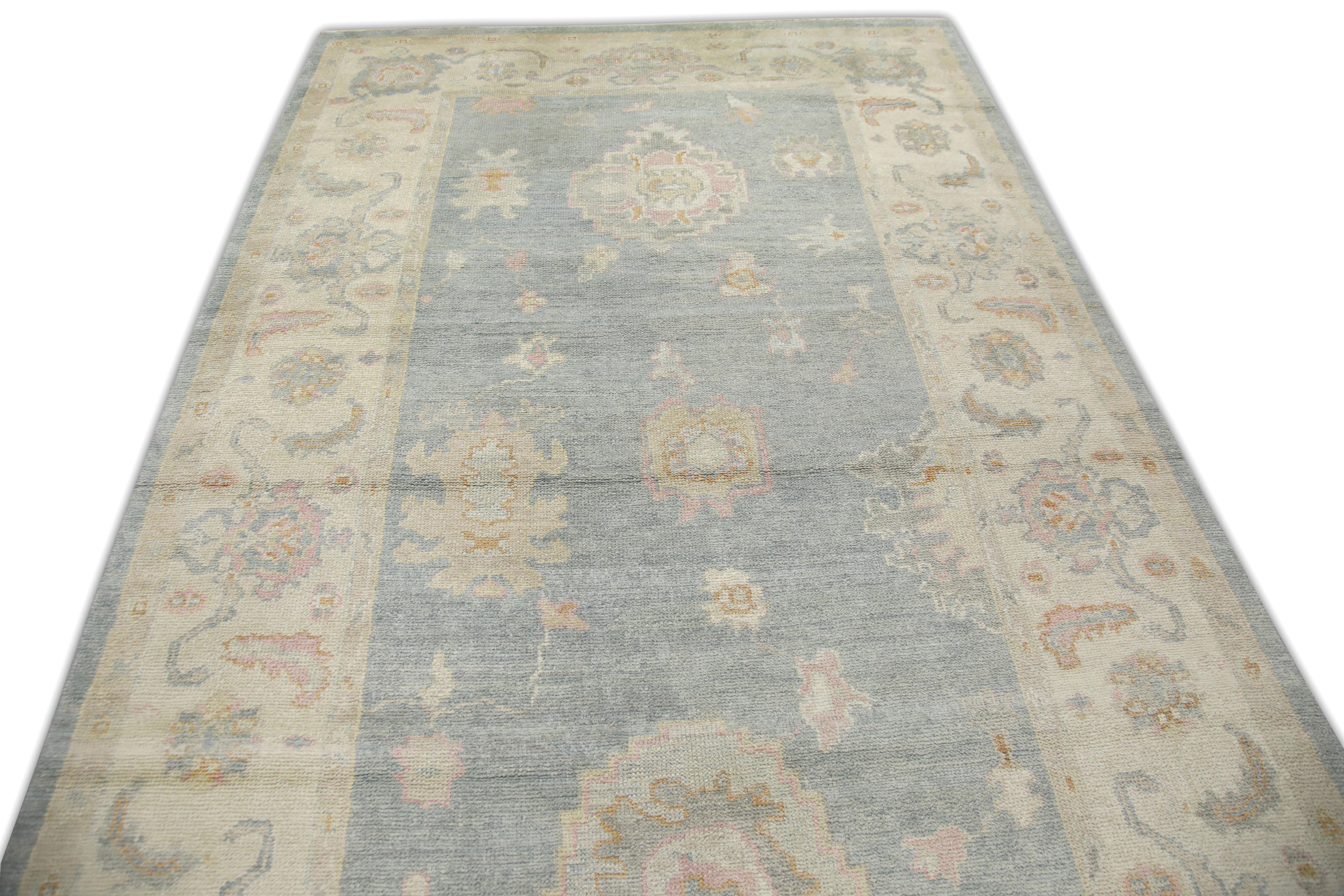 Noué à la main Tapis oriental noué à la main turc Oushak 6'2
