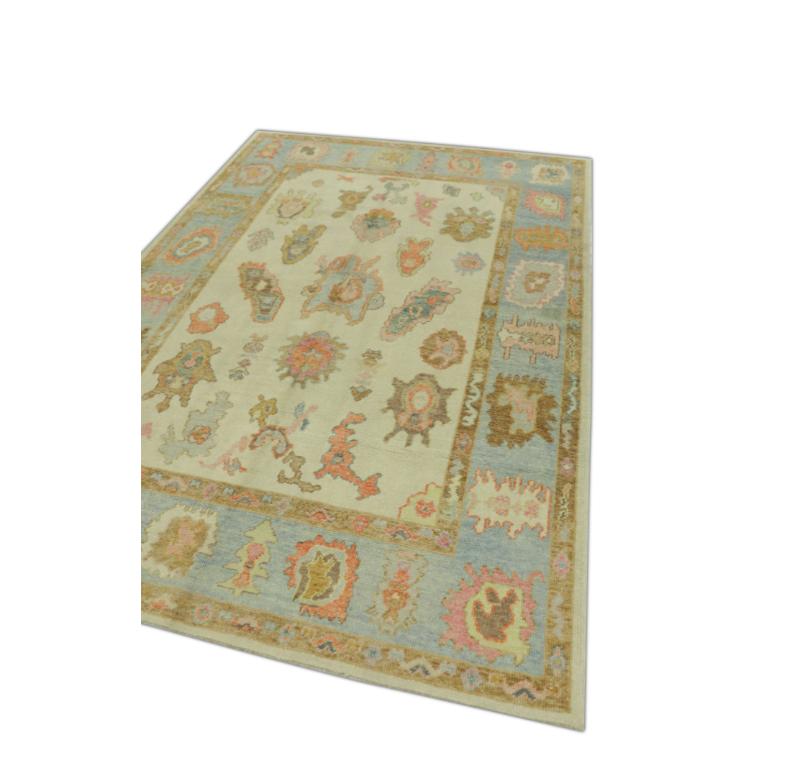 Hand-Knotted Oushak Rug Oriental Hand Knotted Turkish Oushak 6'4
