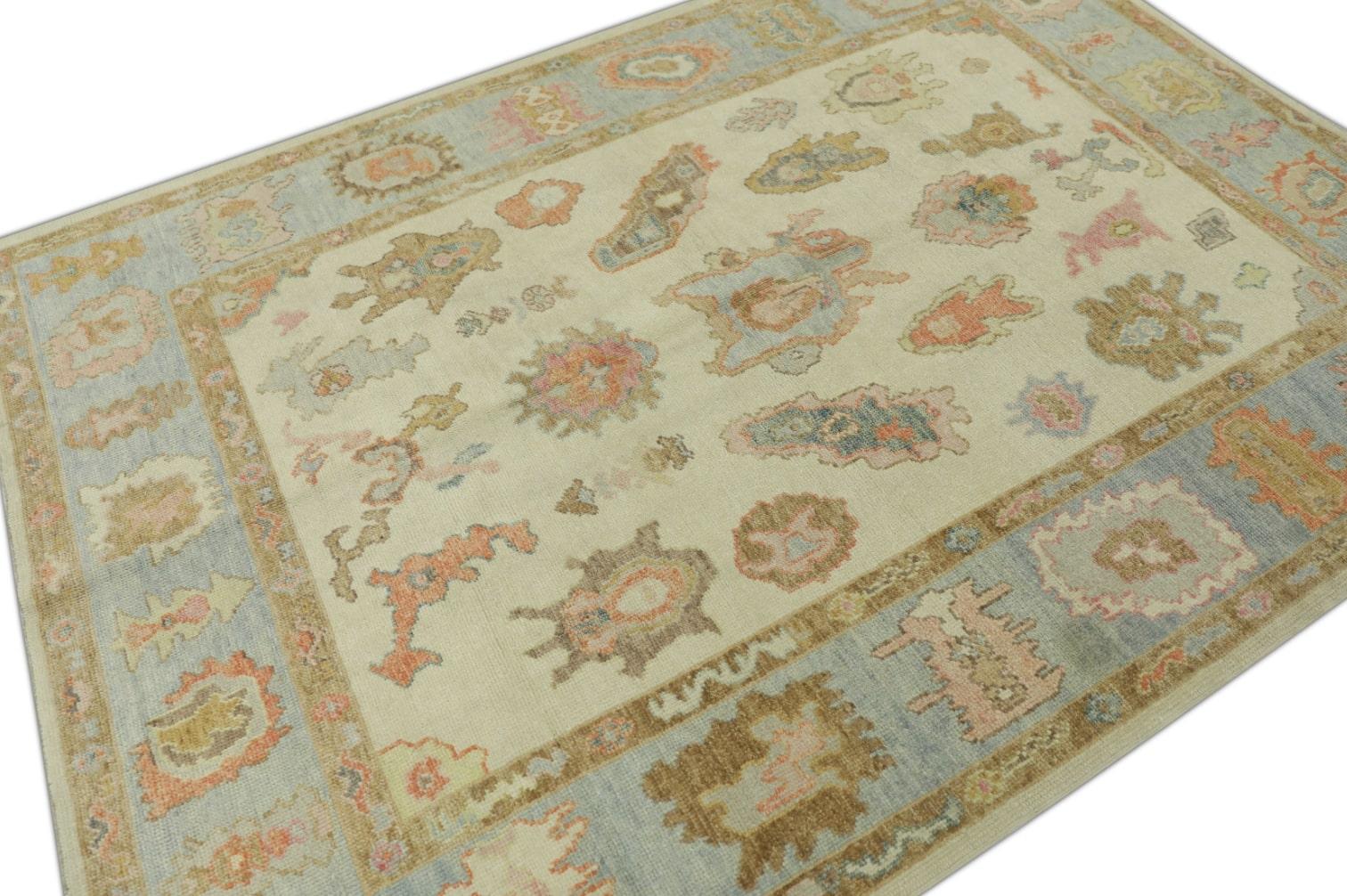 Contemporary Oushak Rug Oriental Hand Knotted Turkish Oushak 6'4