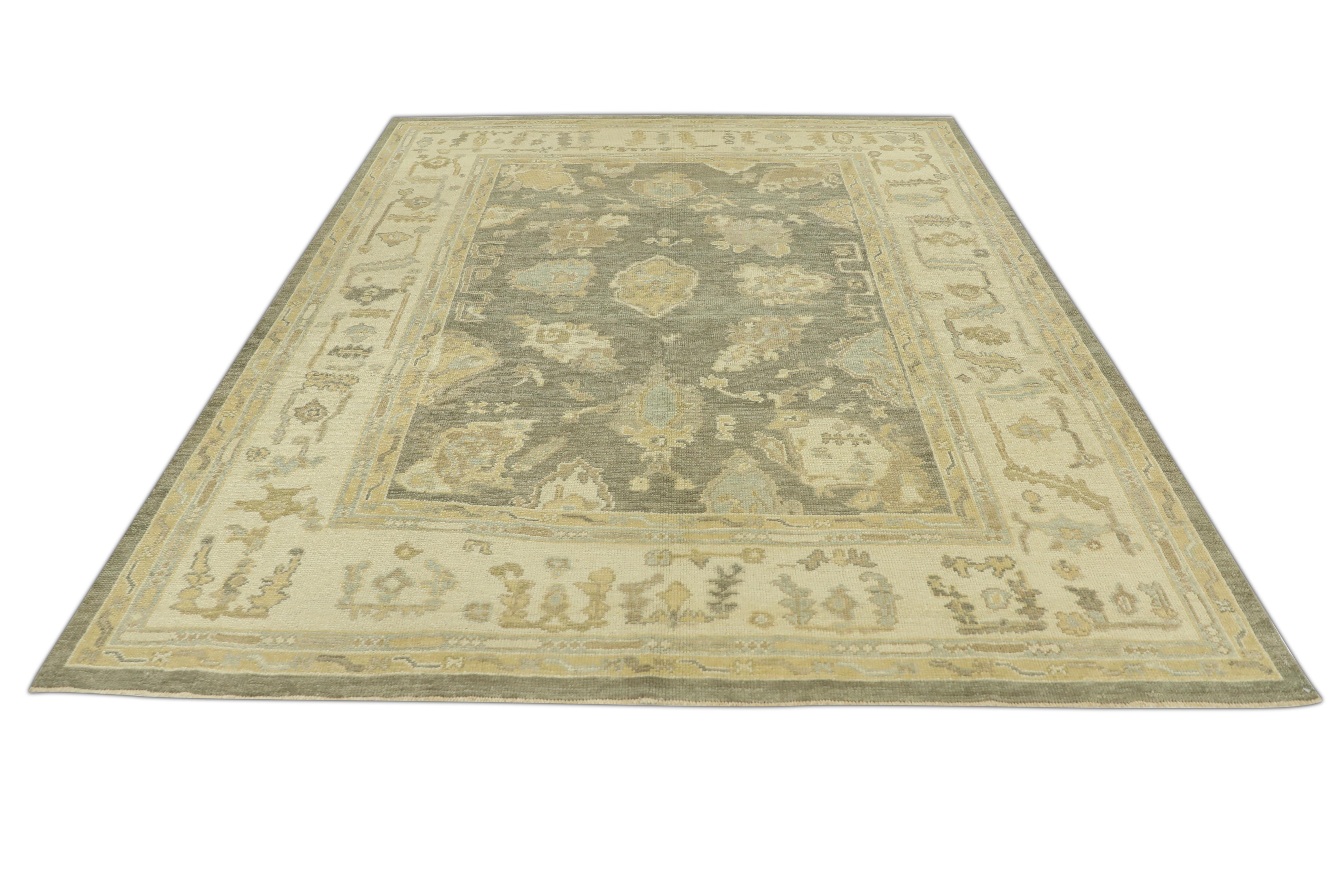 Contemporary Oushak Rug Oriental Hand Knotted Turkish Oushak 7'7