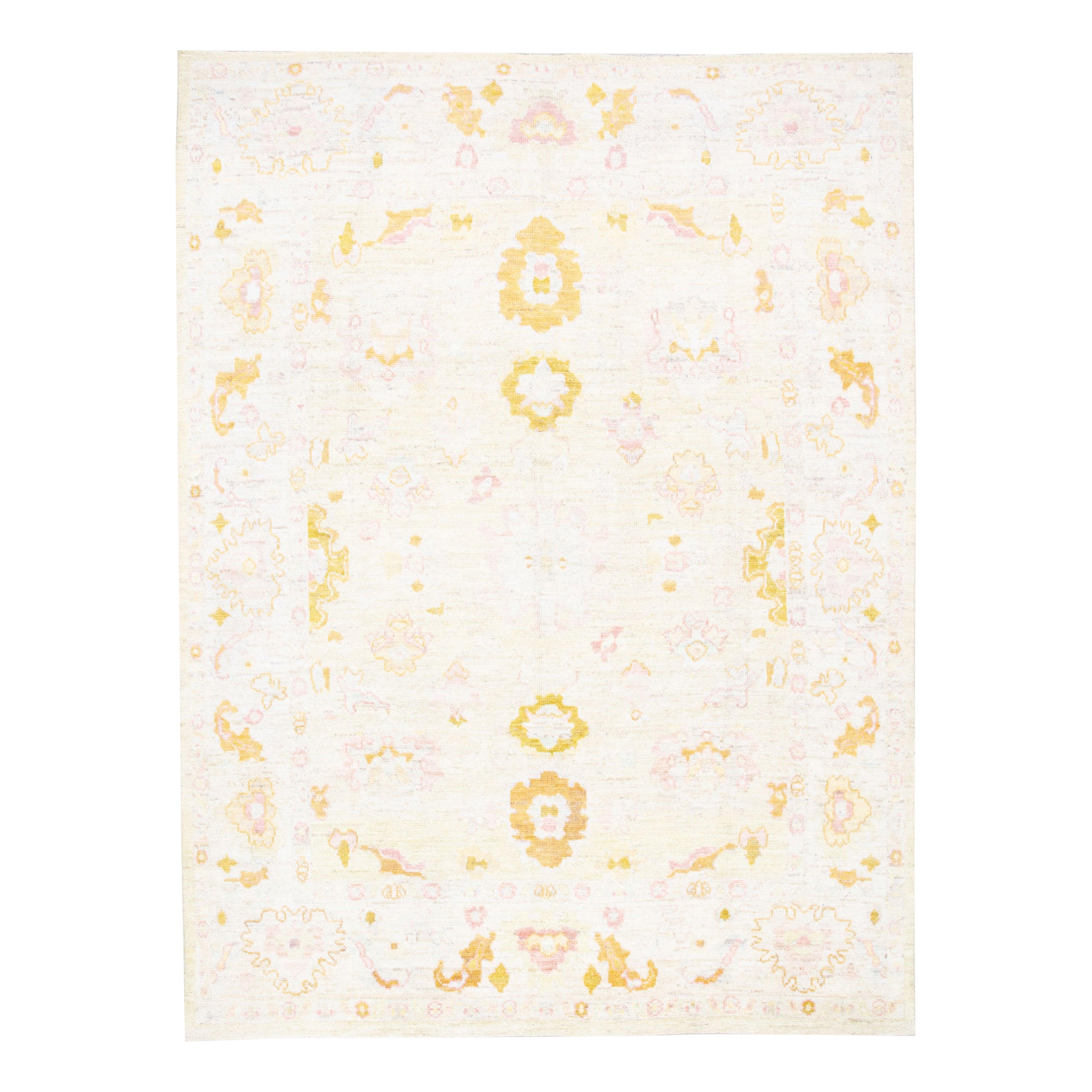 Tapis oriental noué à la main turc Oushak 7'8" x 10'5' n° 3097 en vente