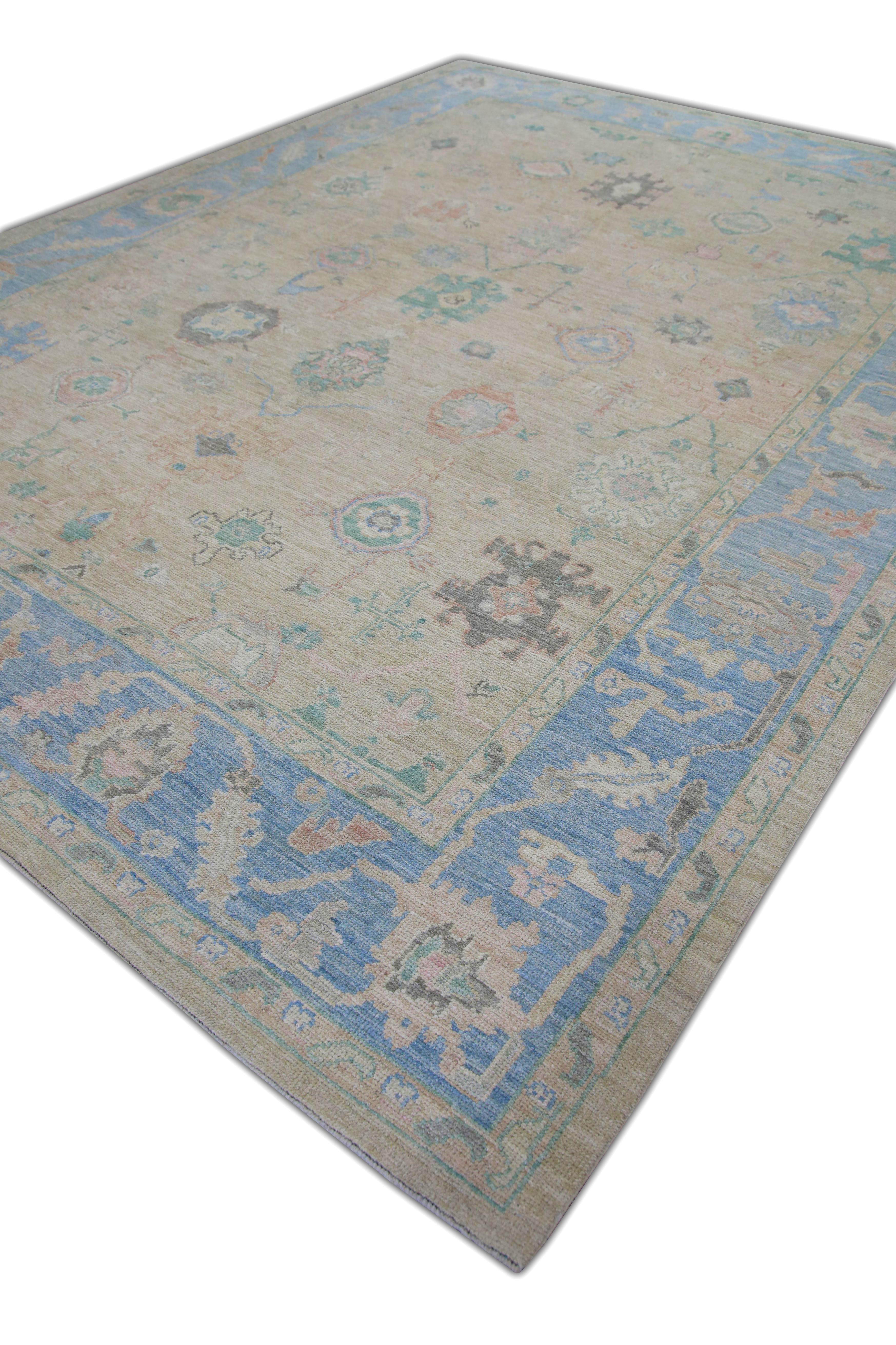 Tapis oriental noué à la main turc Oushak 9'1