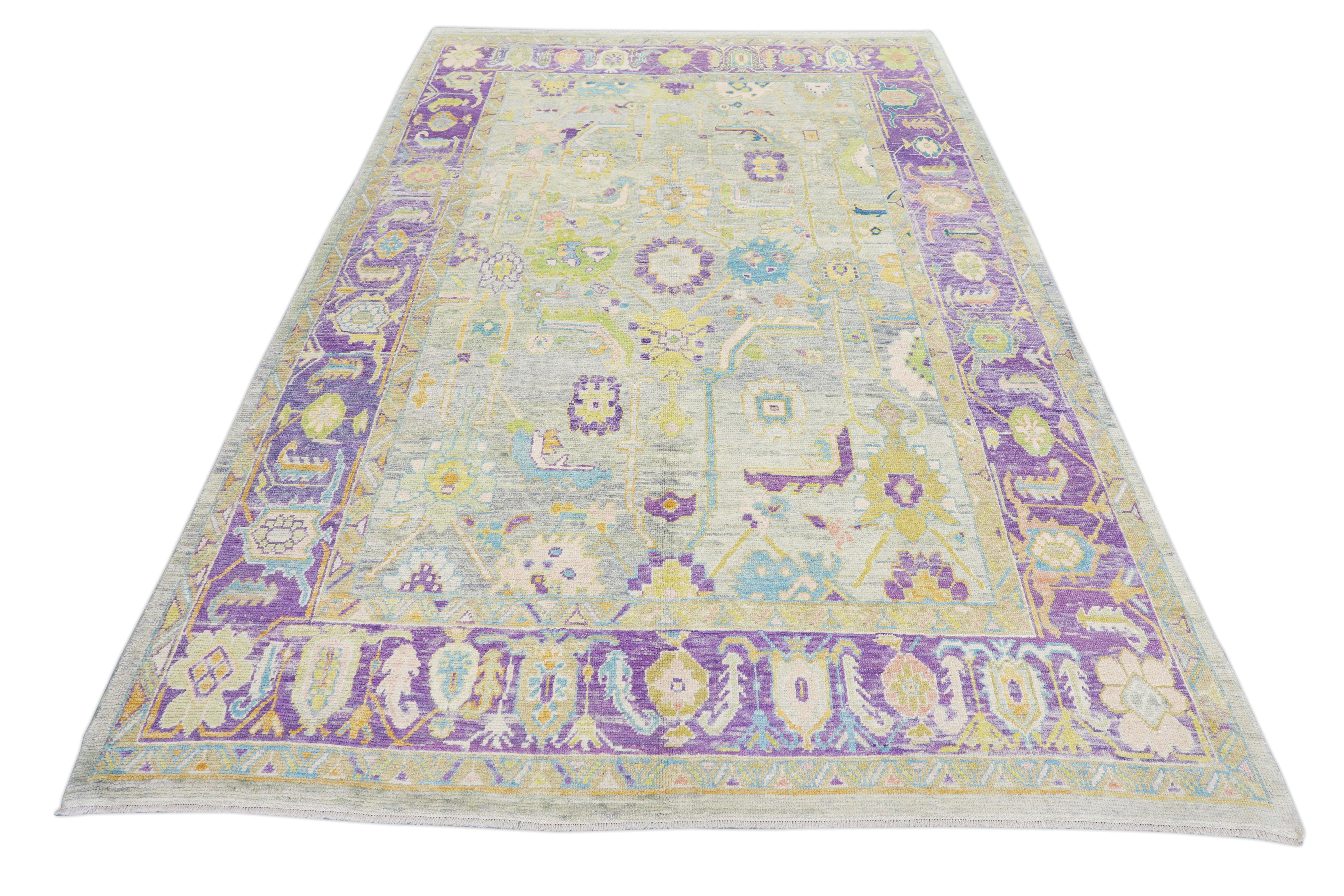 Contemporary Oushak Rug Oriental Hand Knotted Turkish Oushak 9'11