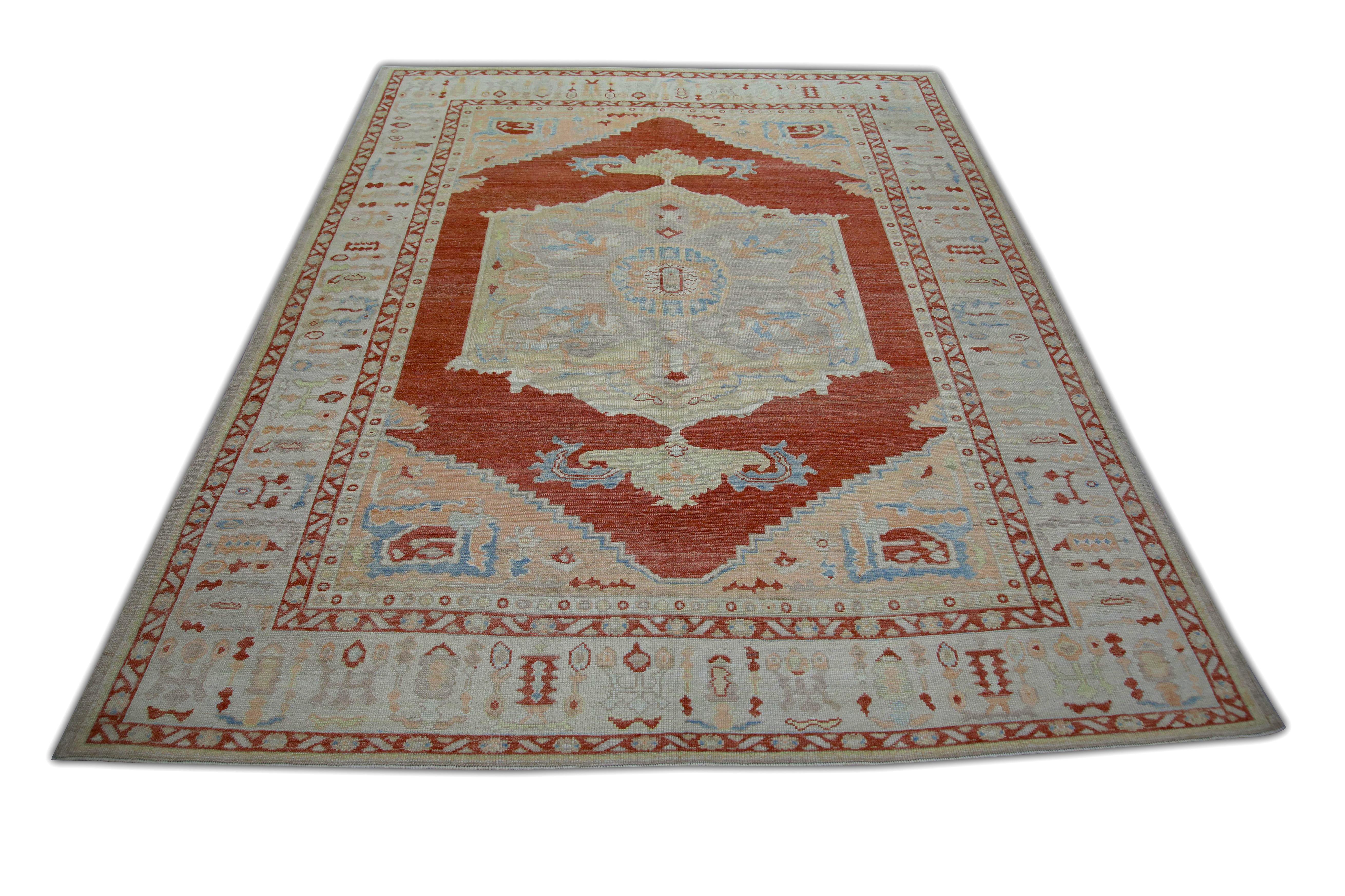Contemporary Oushak Rug Oriental Hand Knotted Turkish Oushak 9'2