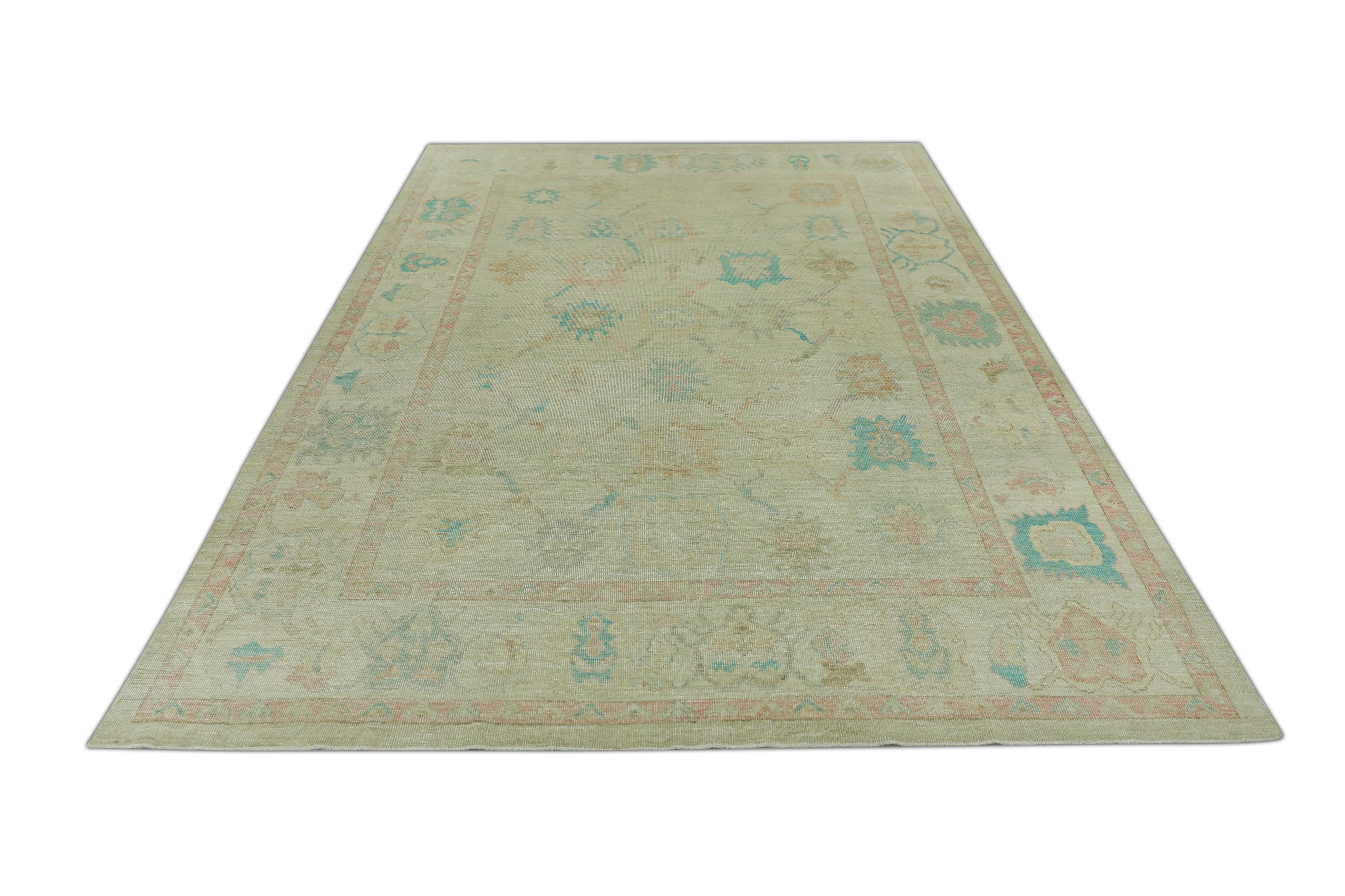 Contemporary Oushak Rug Oriental Hand Knotted Turkish Oushak 9'2