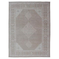 Oushak Rug with a Taupe Base and Soft Ivory, Light Blue Accents 10'0 x 14'4