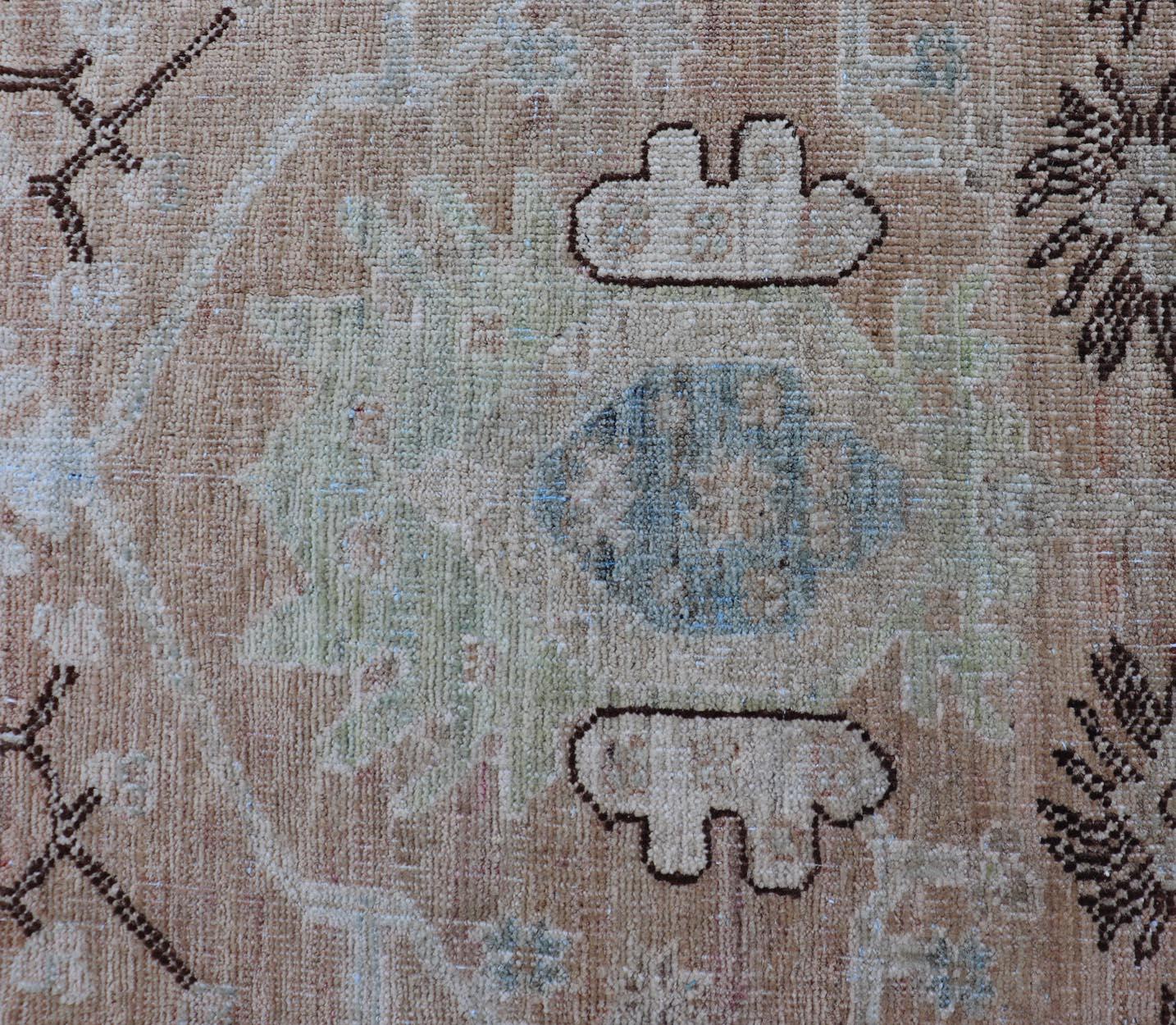 Oushak Rug with a Warm Apricot Base and Accents of Sky Blue, Ivory 3'3 x 5'0 For Sale 1
