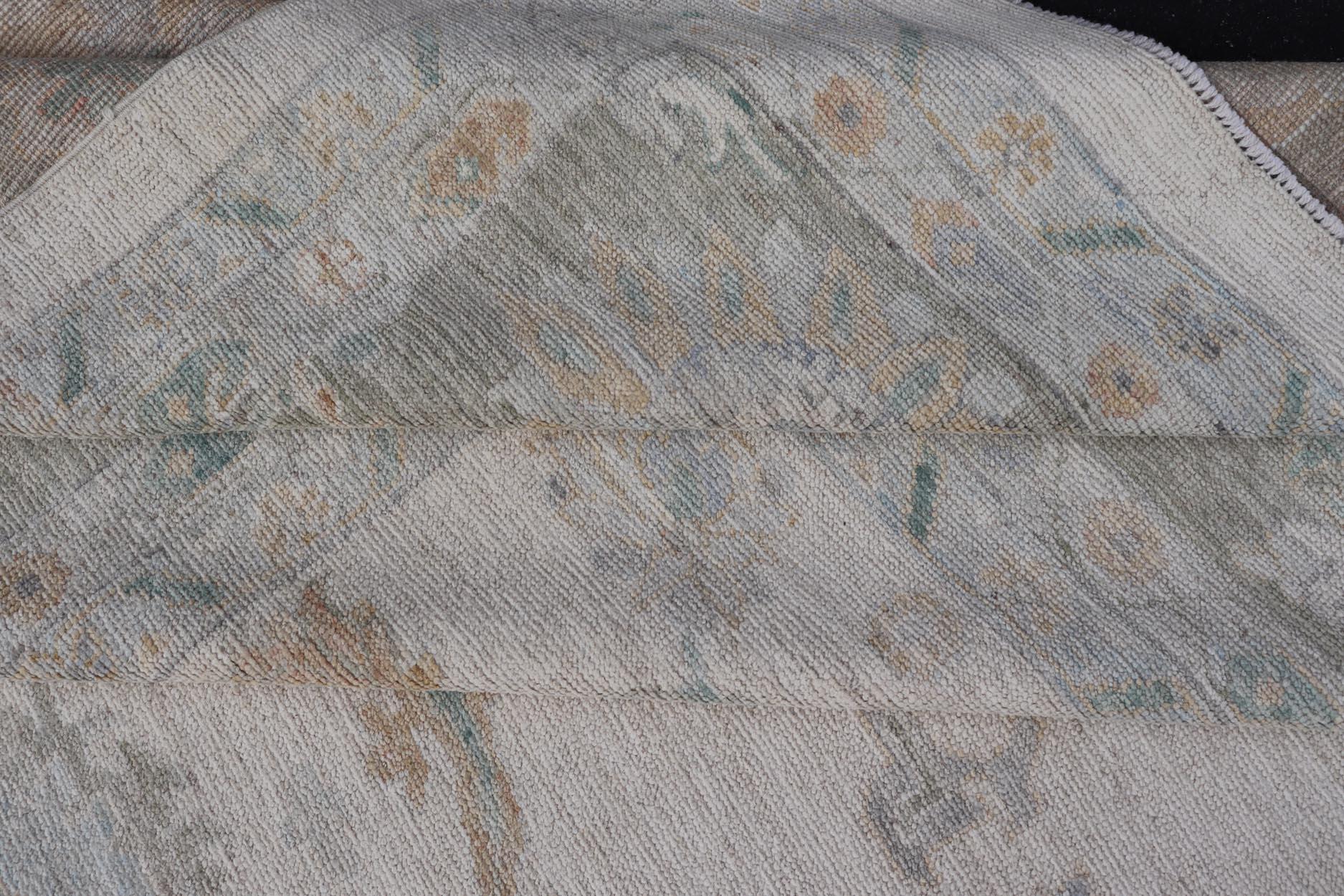 Oushak Rug with Ivory Soft Pastel Accents in Sage, Peach, and Blue 12'3 x 17'10 For Sale 6