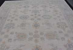 Oushak Rug with Ivory Soft Pastel Accents in Sage, Peach, and Blue 12'3 x 17'10