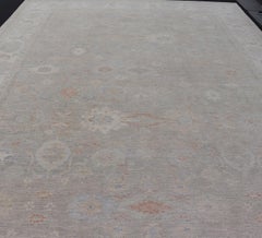 Oushak Rug with Muted Sage Green Base and Subtle Pastel Accents 13'6 x 19'0