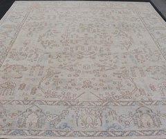 Tappeto Oushak con campo avorio e blu tenue, grigio e marrone 11'10 x 14'5